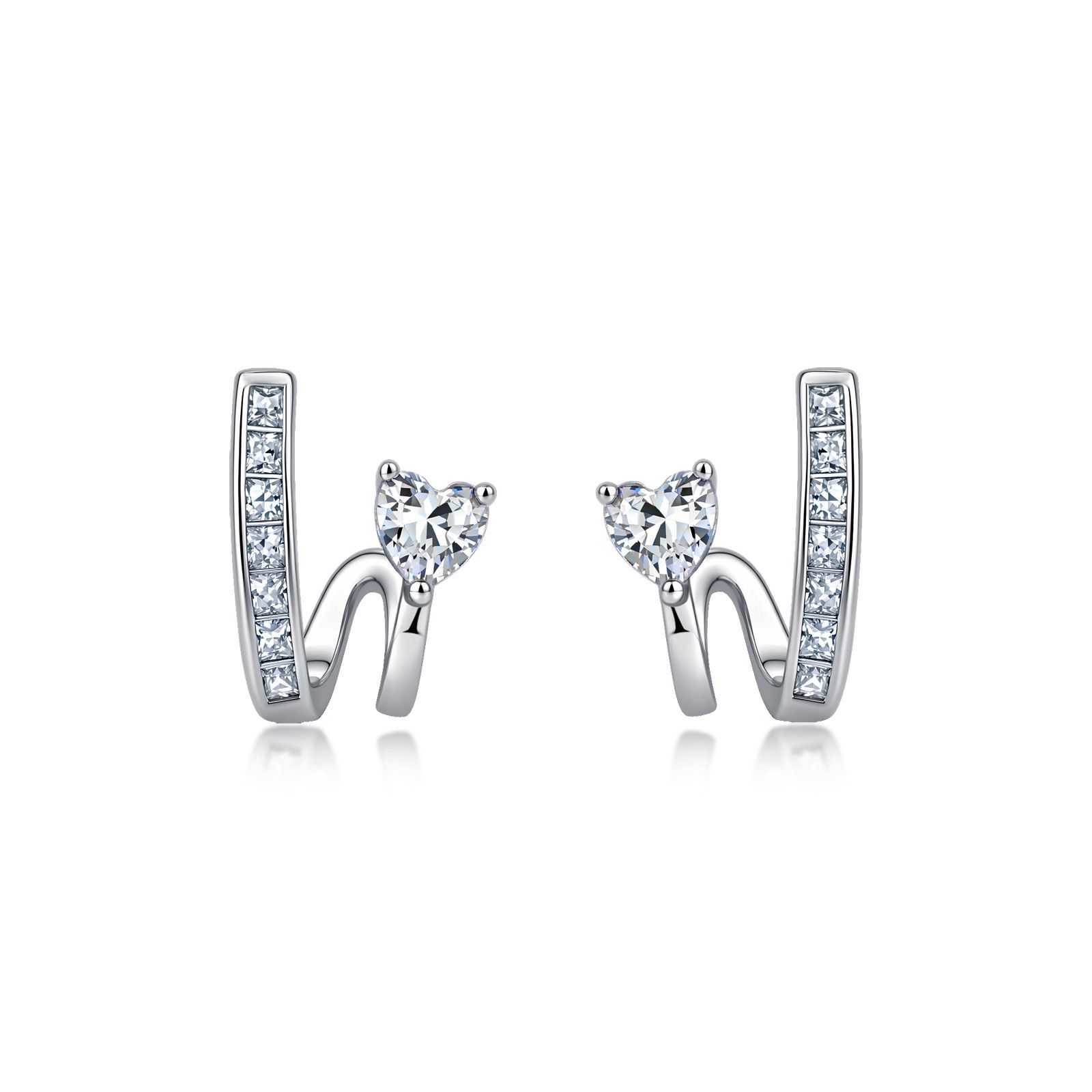 Heart Moissanite Spiral Rail Stud Earrings