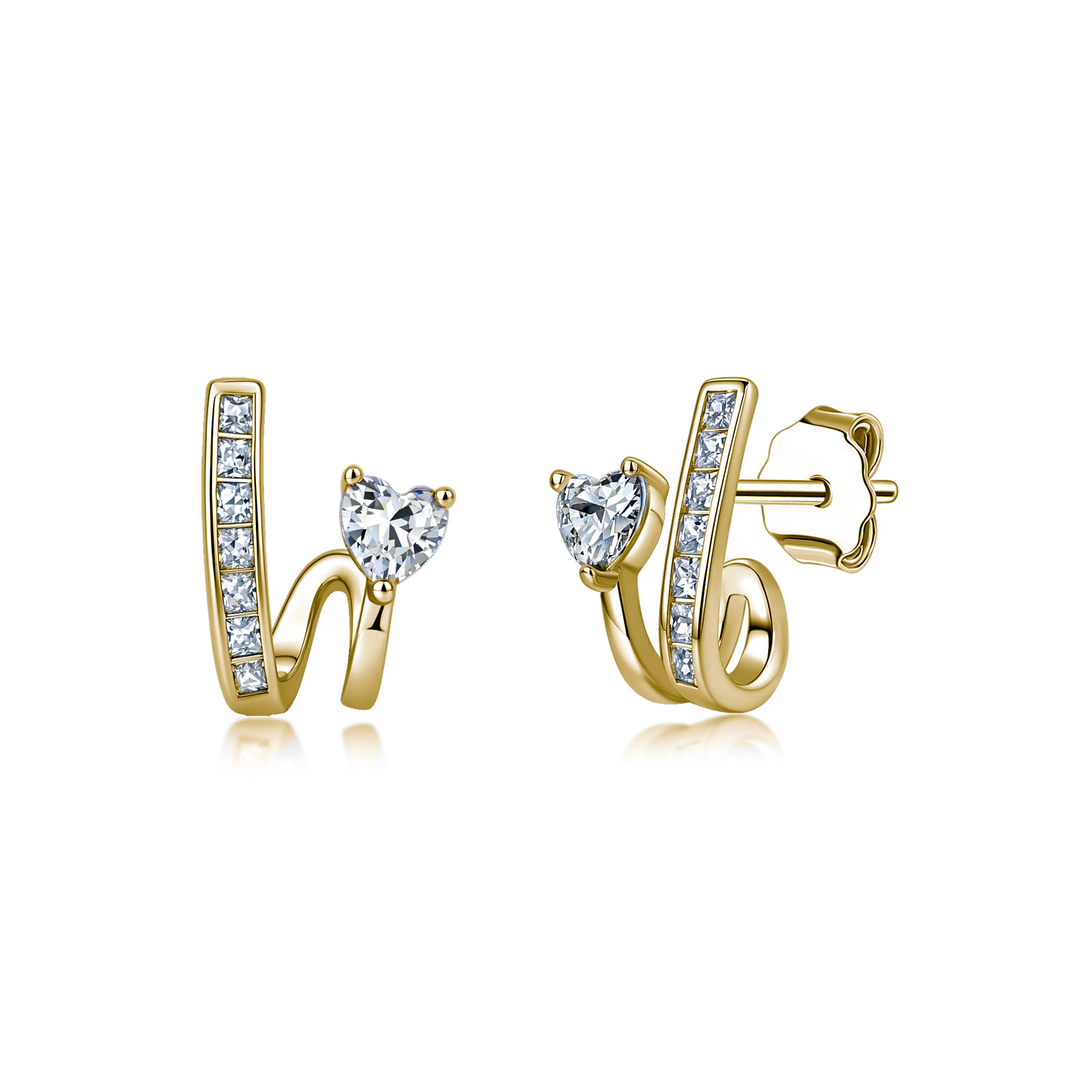 Heart Moissanite Spiral Rail Stud Earrings - Image 2