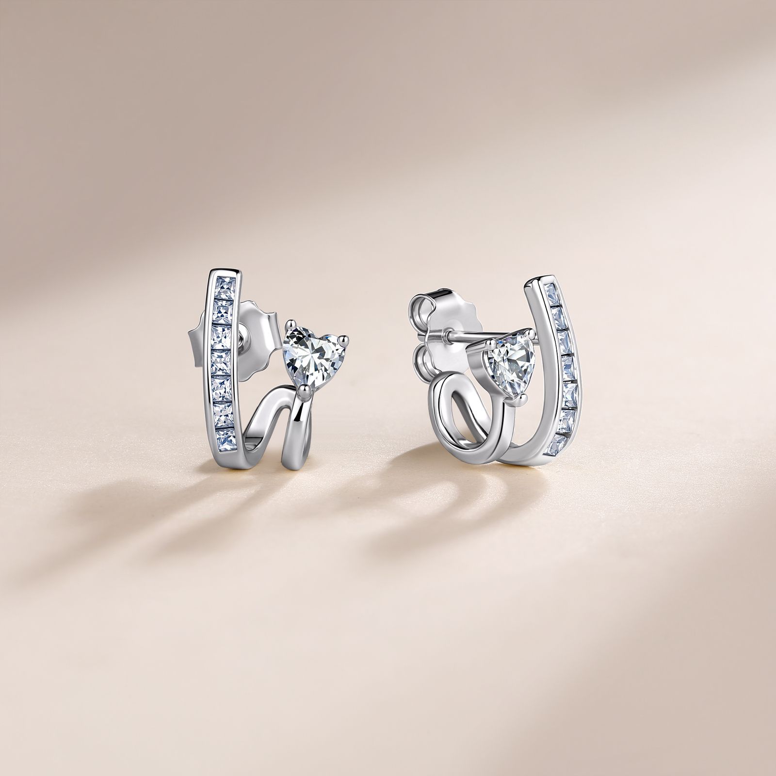 Heart Moissanite Spiral Rail Stud Earrings - Image 4