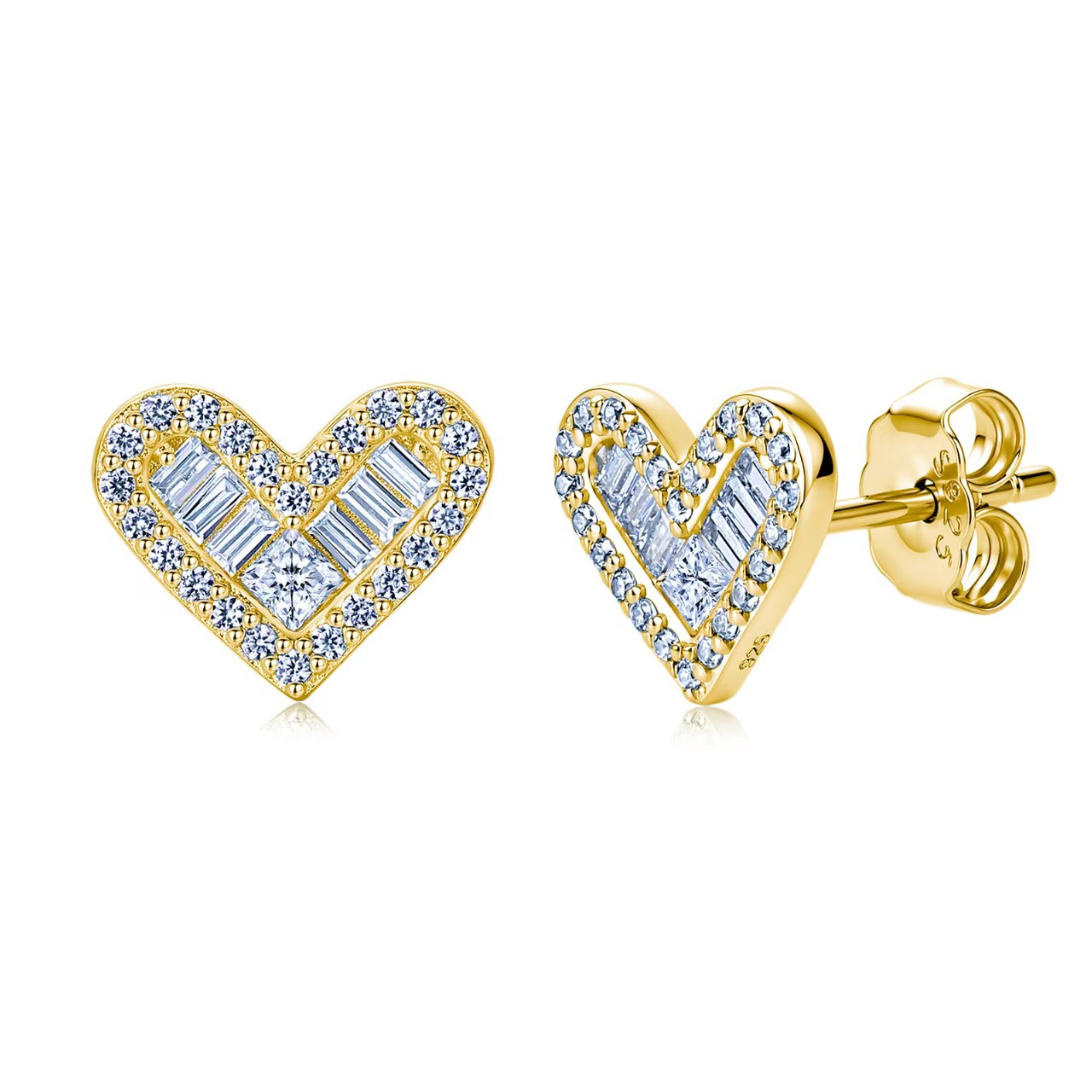 Baguette Cluster Moissanite Heart Stud Earrings - Image 2