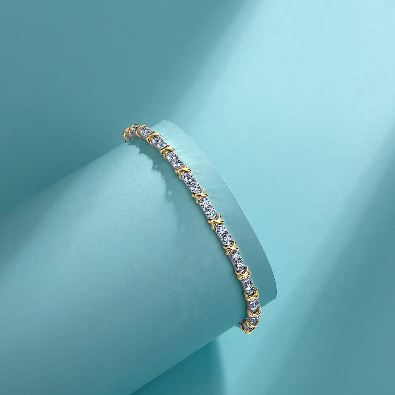 Moissanite Two-Tone X-Link Tennis Bracelet - alternate view