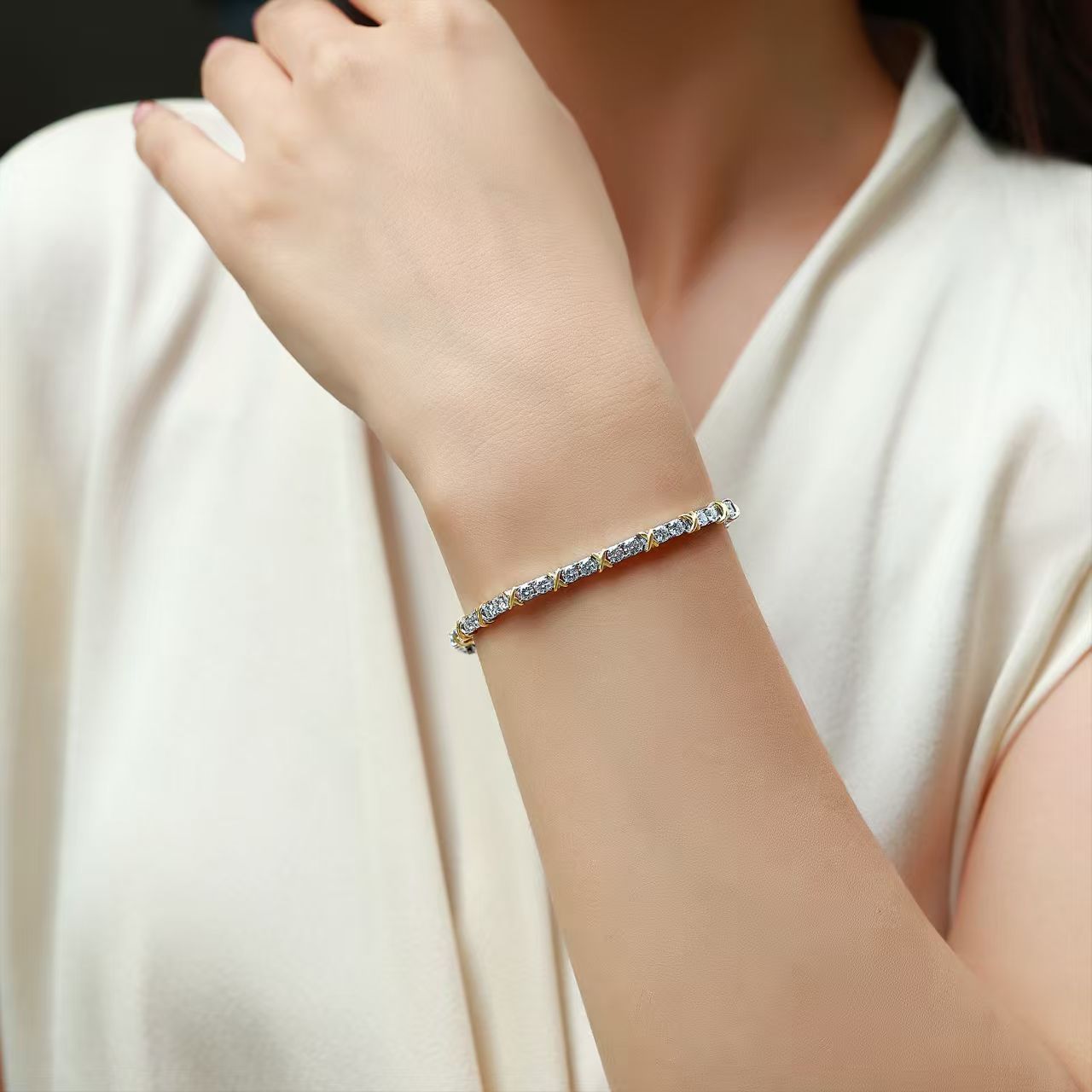 Moissanite Two-Tone X-Link Tennis Bracelet - Image 3