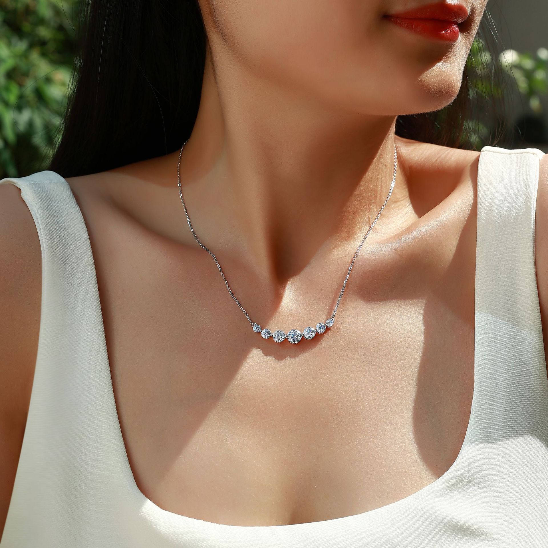 Graduated Seven-Stone Moissanite River Necklace - Image 3