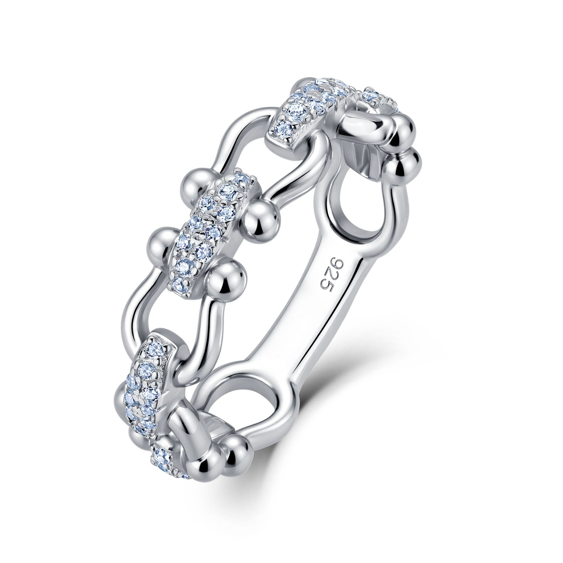 Moissanite Pavé Horseshoe Link Band Ring | Hardware Chain Stacker