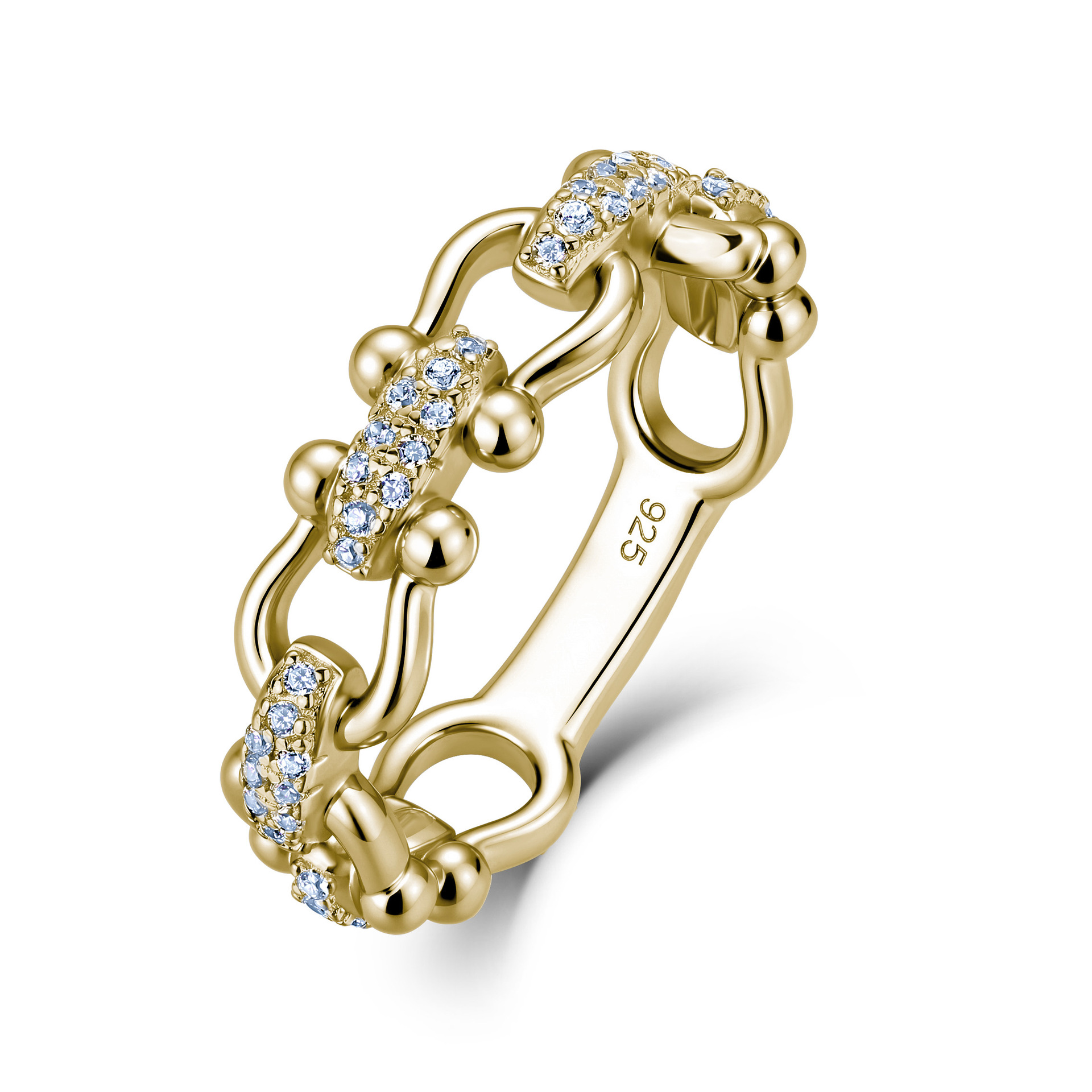 Moissanite Pavé Horseshoe Link Band Ring | Hardware Chain Stacker - alternate view