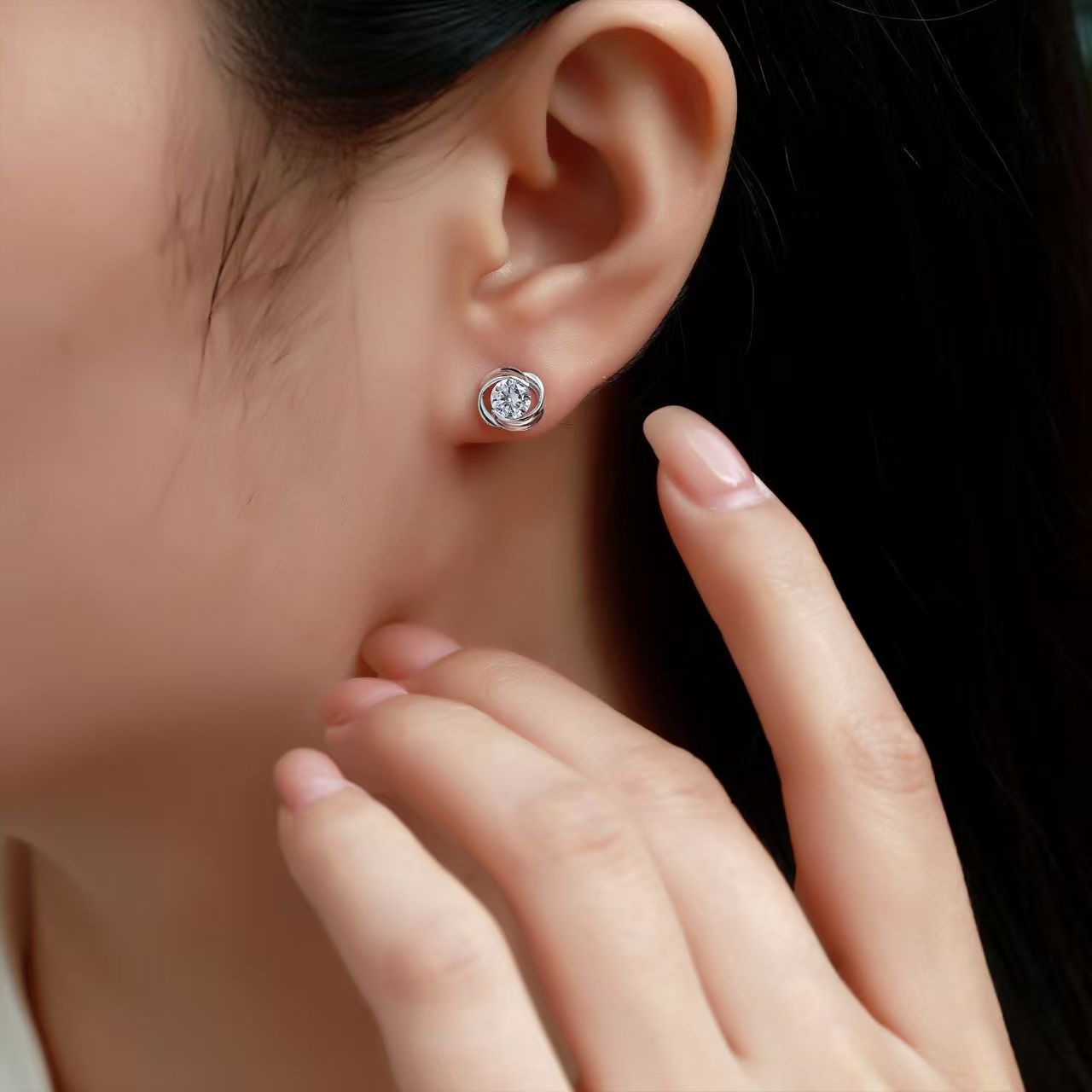 Swirl Floral Moissanite Stud Earrings | Round 0.5ct DEW | 925 Silver - Image 5
