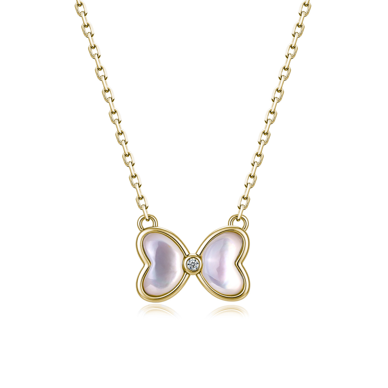 Moissanite Bow Necklace – Mother-of-Pearl, 925 Silver - Image 2