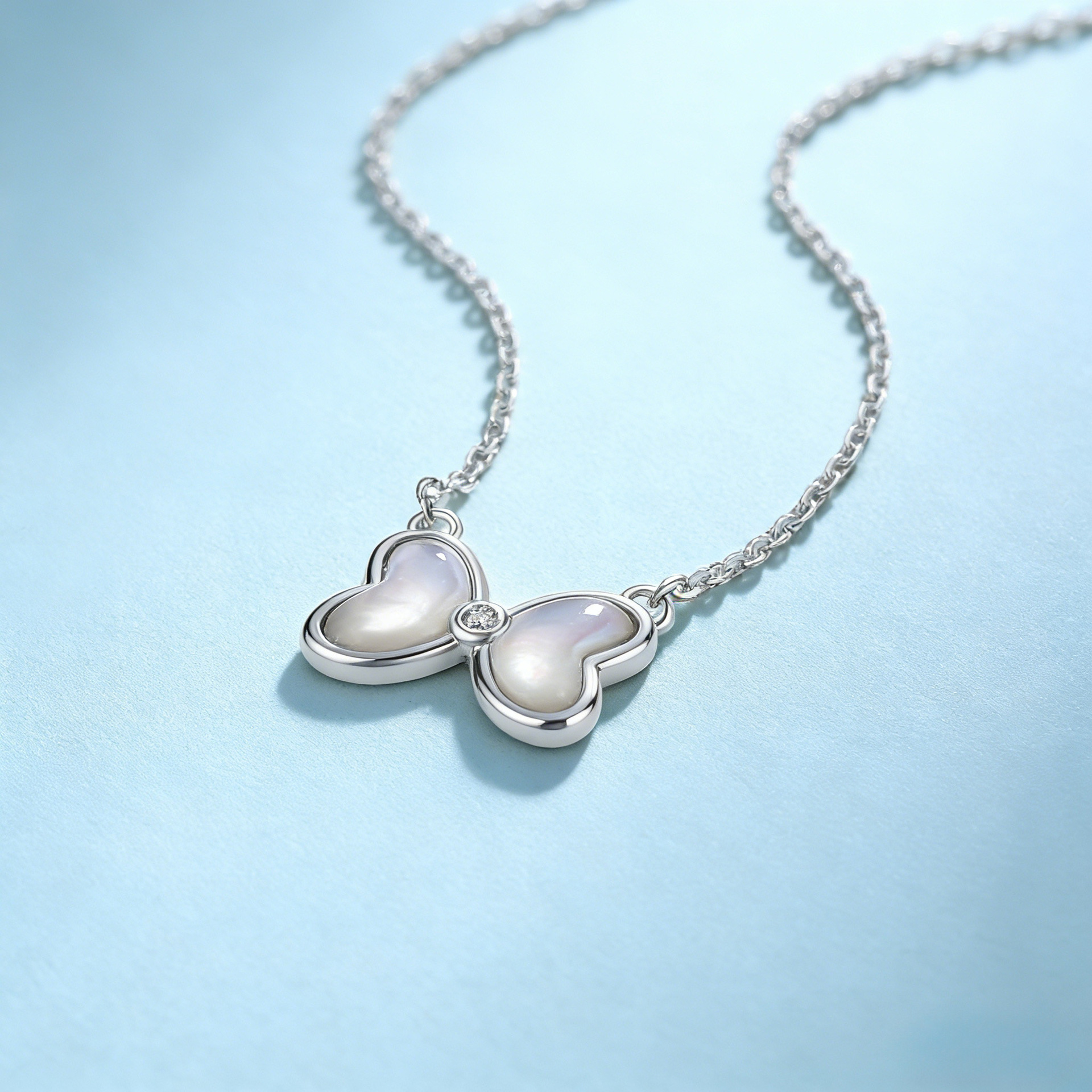 Moissanite Bow Necklace – Mother-of-Pearl, 925 Silver - Image 3