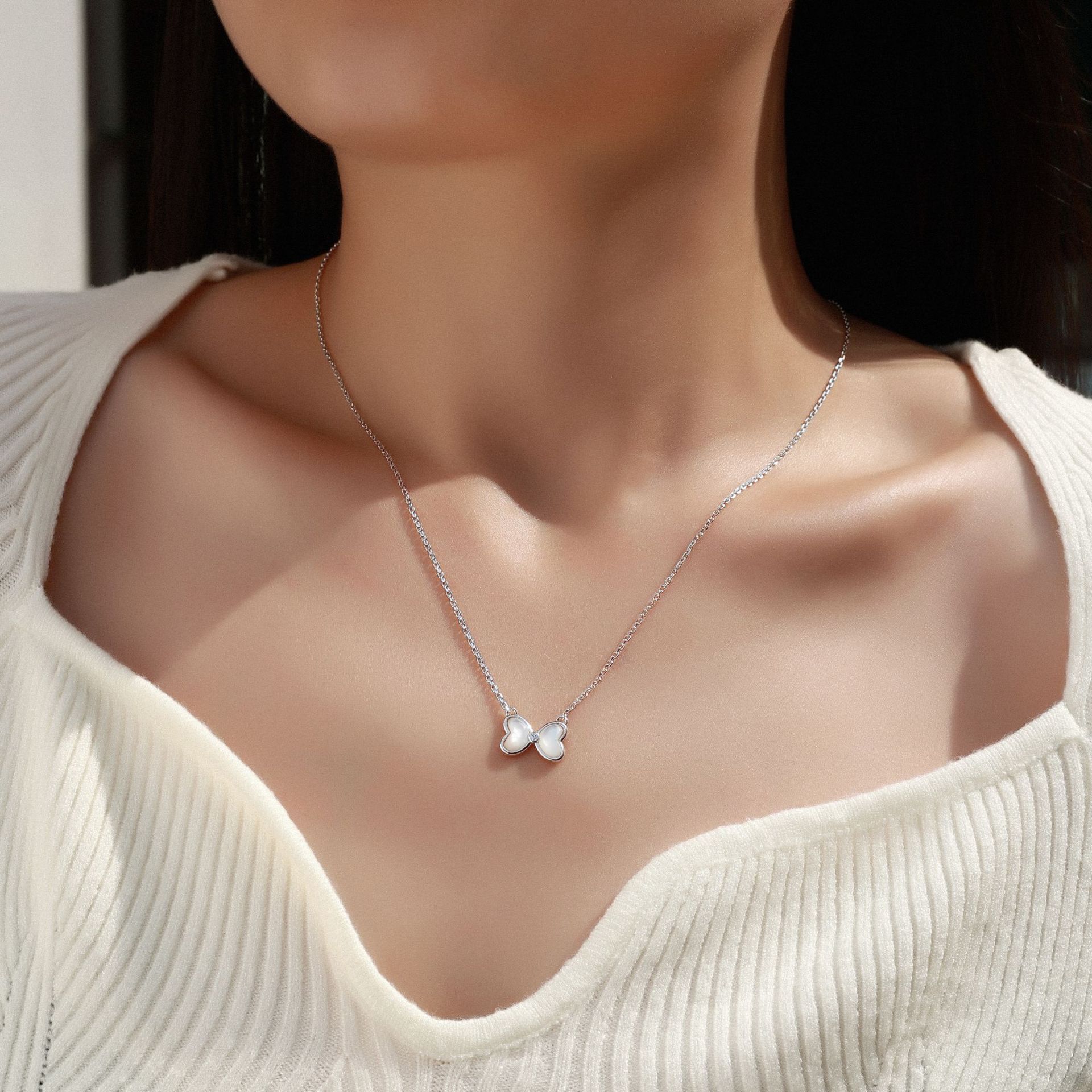 Moissanite Bow Necklace – Mother-of-Pearl, 925 Silver - Image 5