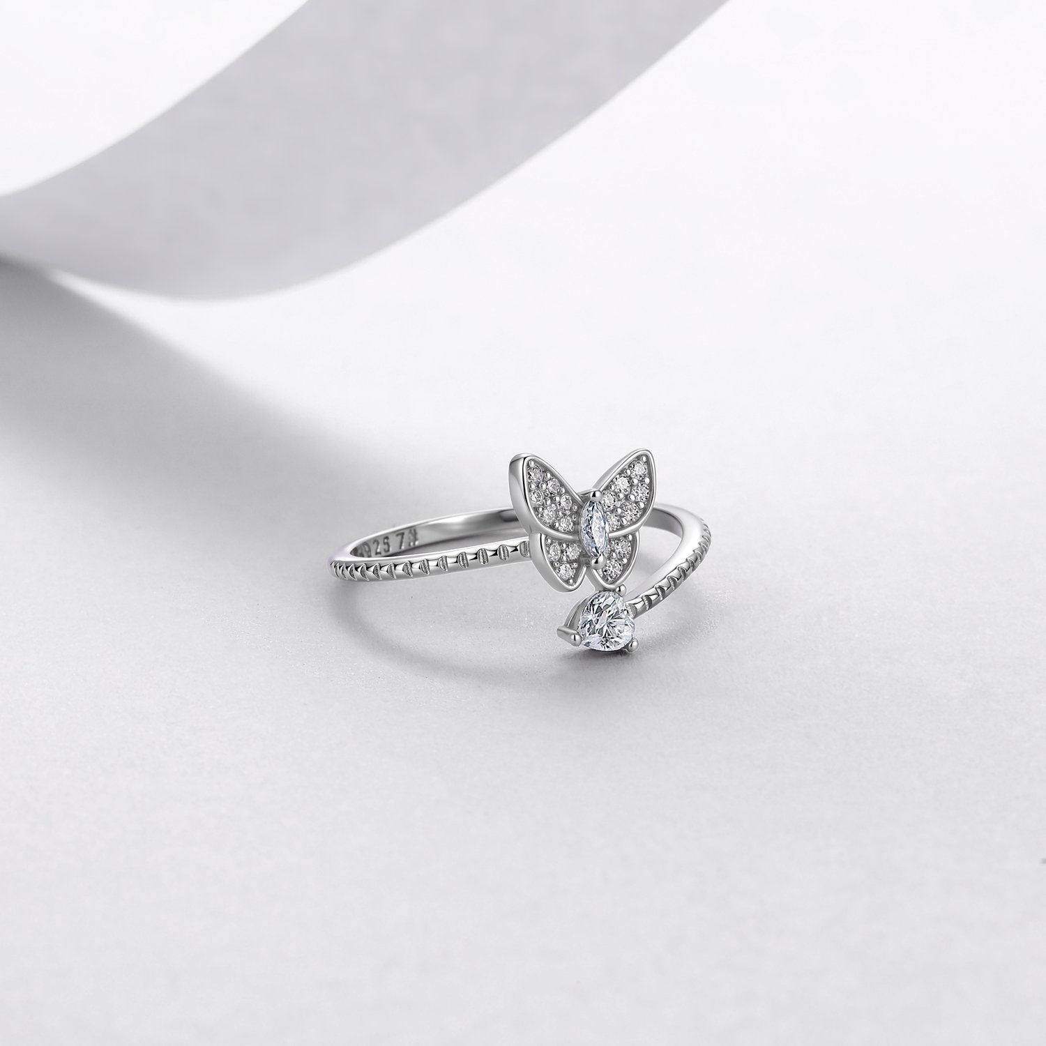 Moissanite Butterfly Bypass Ring – Heart Accent - Image 2