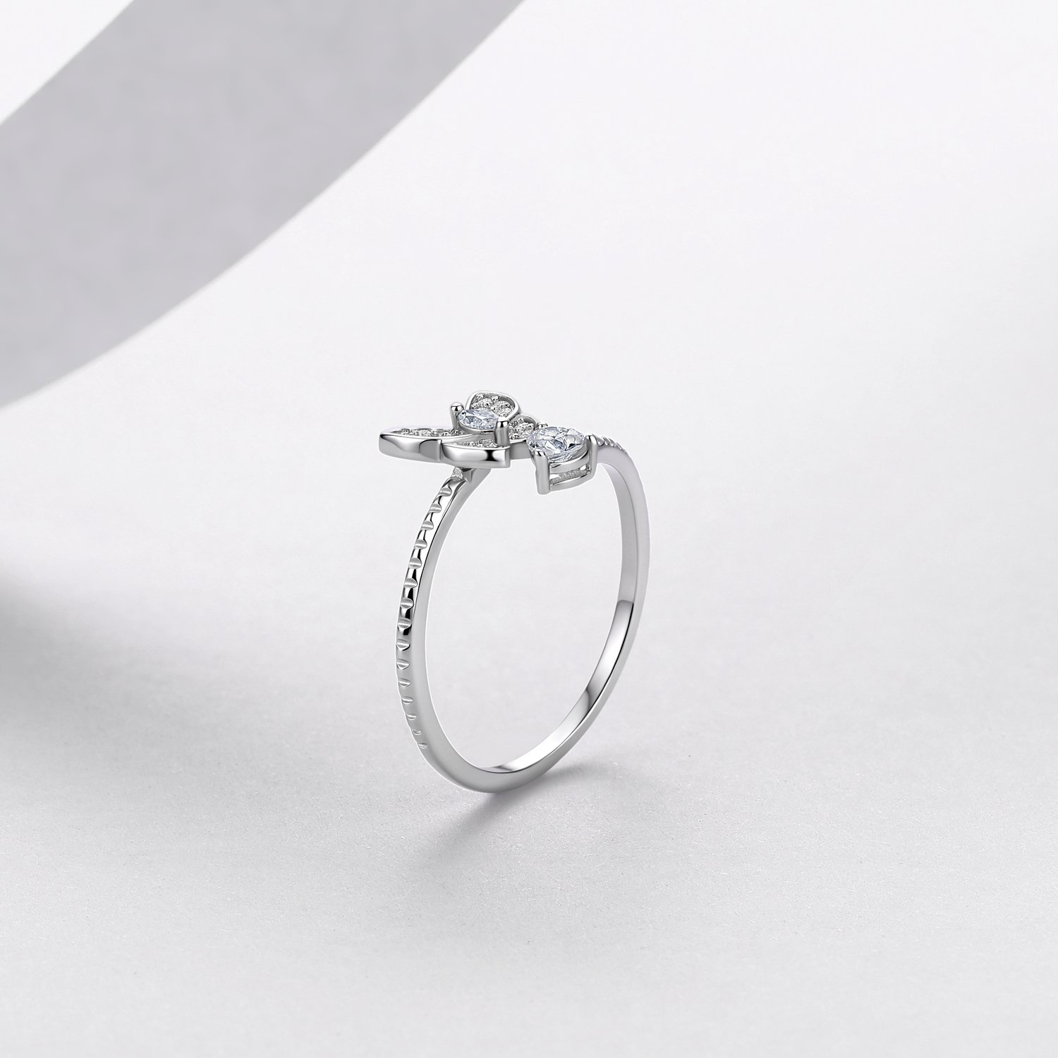 Moissanite Butterfly Bypass Ring – Heart Accent - Image 3