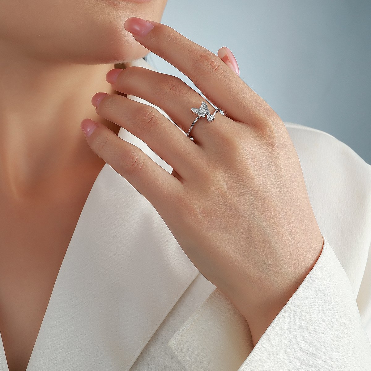 Moissanite Butterfly Bypass Ring – Heart Accent - Image 5