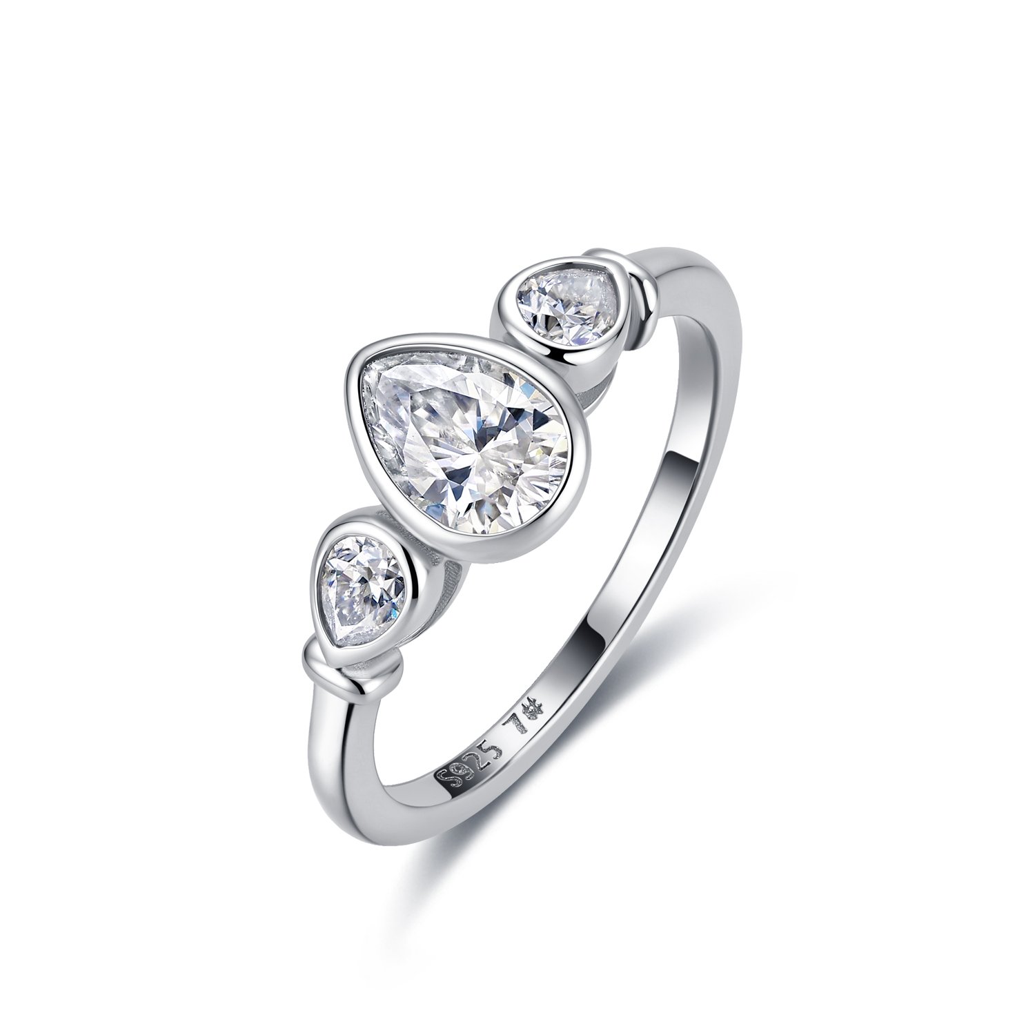 Pear Moissanite Three-Stone Bezel Ring – 1.4ct DEW