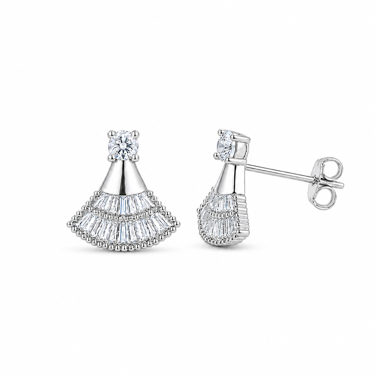 Baguette Moissanite Fan Stud Earrings – 0.27ct DEW Each