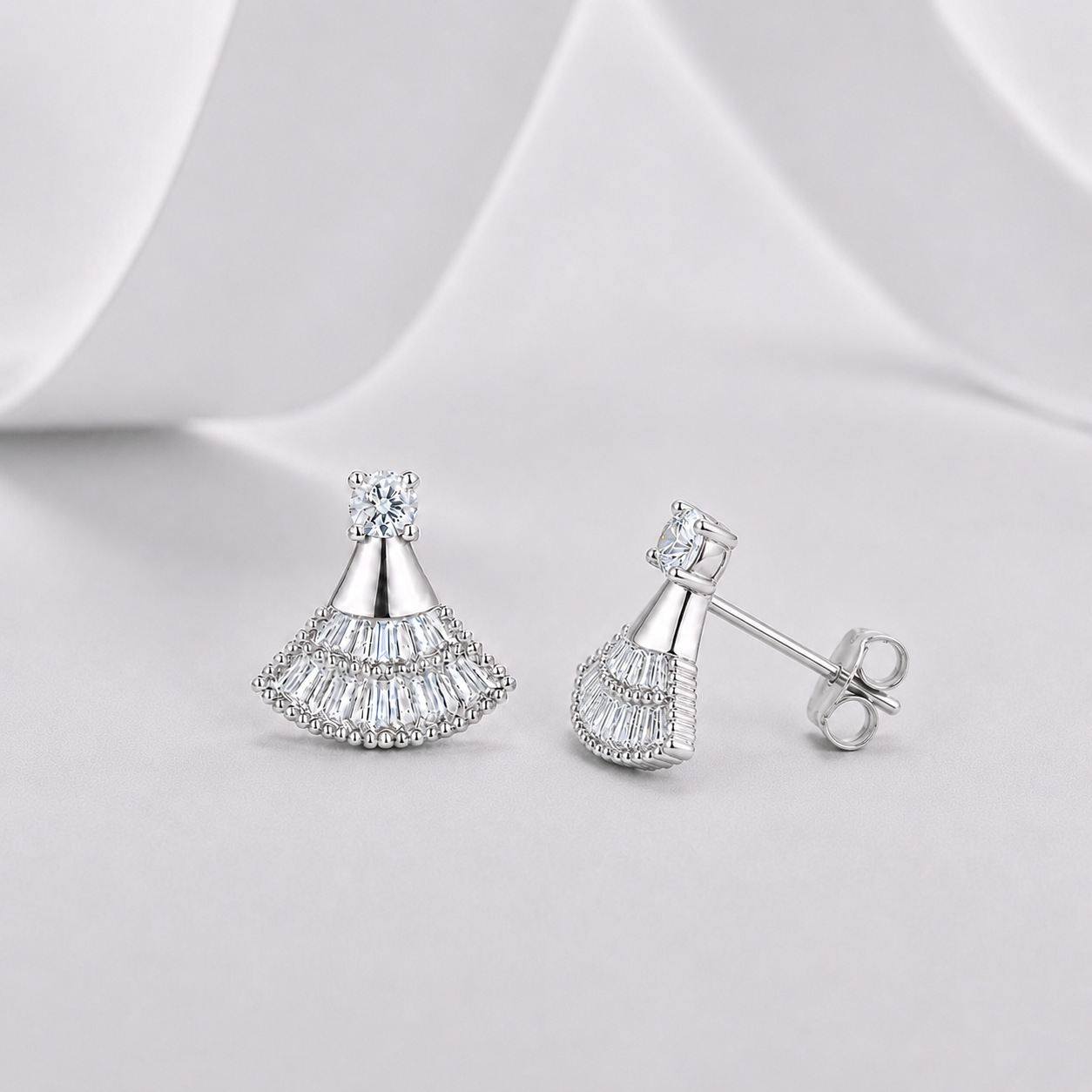 Baguette Moissanite Fan Stud Earrings – 0.27ct DEW Each - alternate view