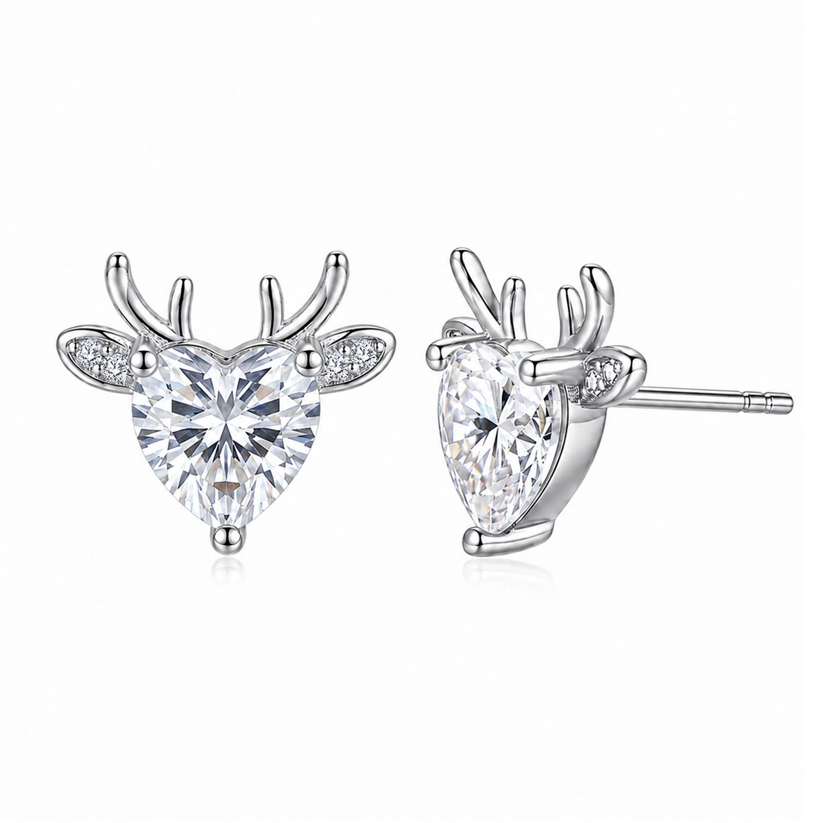 Heart Moissanite Reindeer Stud Earrings – 0.82ct DEW Each
