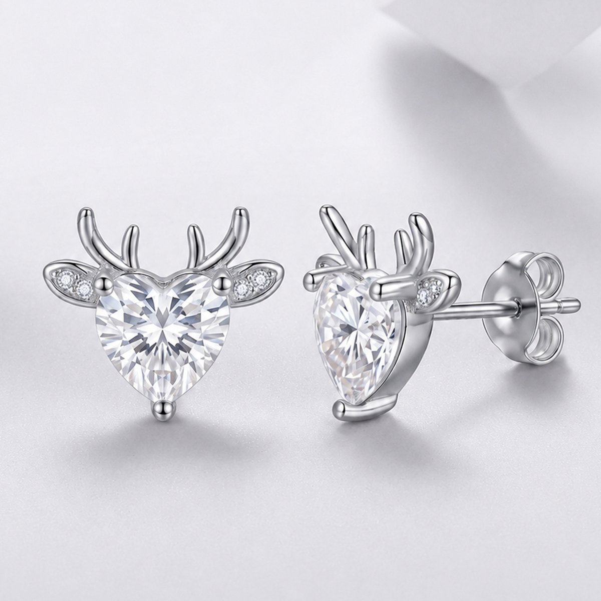 Heart Moissanite Reindeer Stud Earrings – 0.82ct DEW Each - alternate view