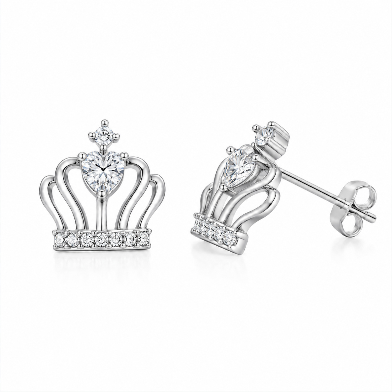 Heart Moissanite Crown Stud Earrings – 0.43ct DEW Each