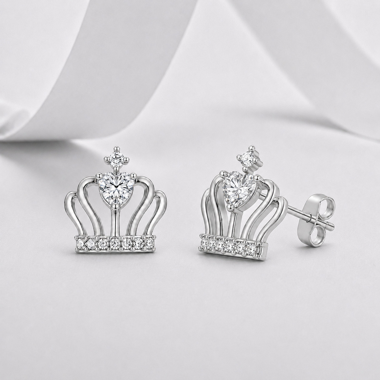 Heart Moissanite Crown Stud Earrings – 0.43ct DEW Each - alternate view