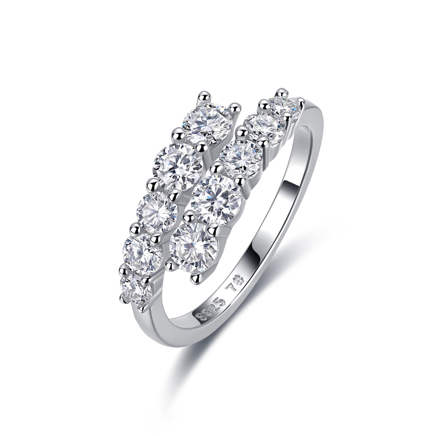 Moissanite Double-Row Bypass Ring – 1.2ct DEW Adjustable
