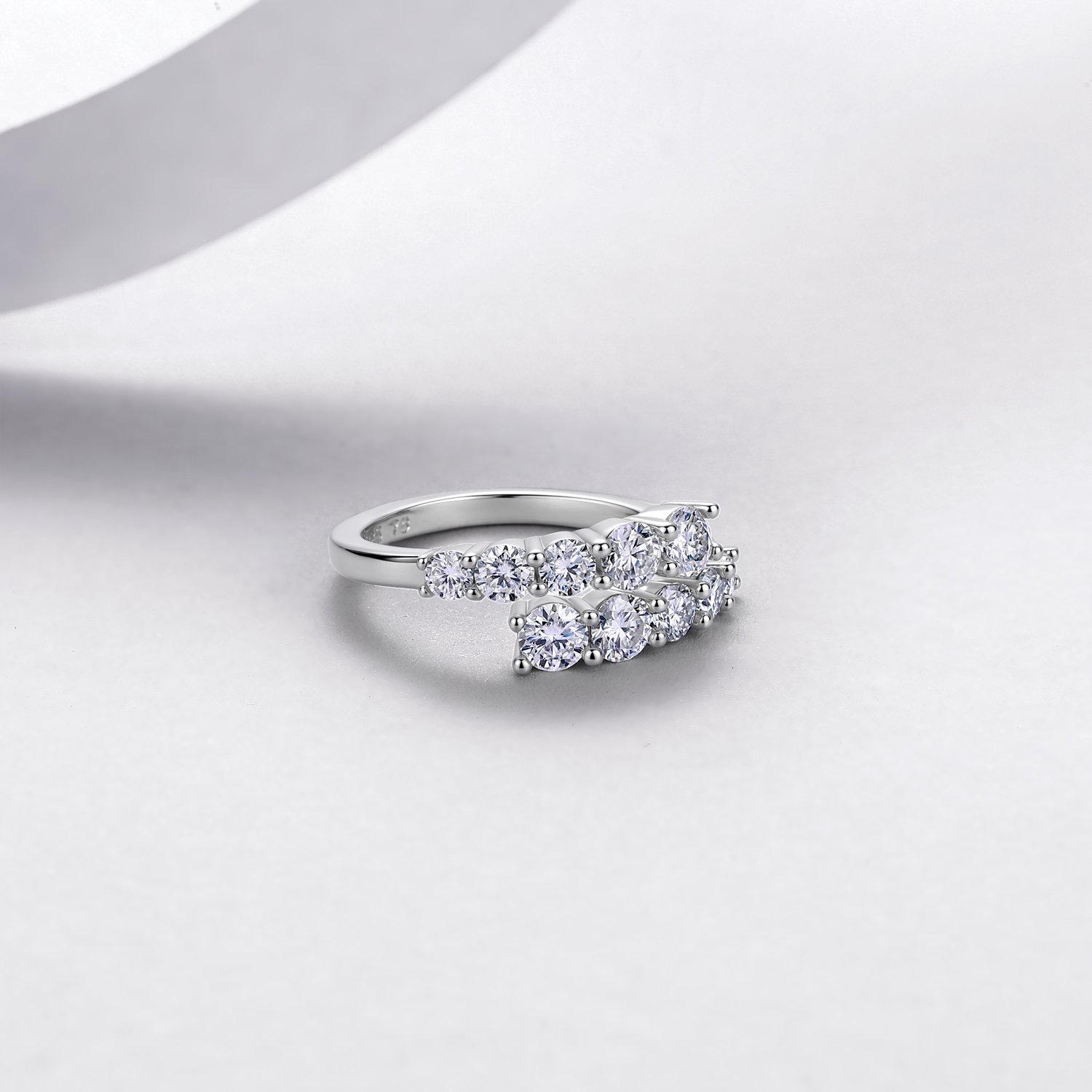 Moissanite Double-Row Bypass Ring – 1.2ct DEW Adjustable - Image 2