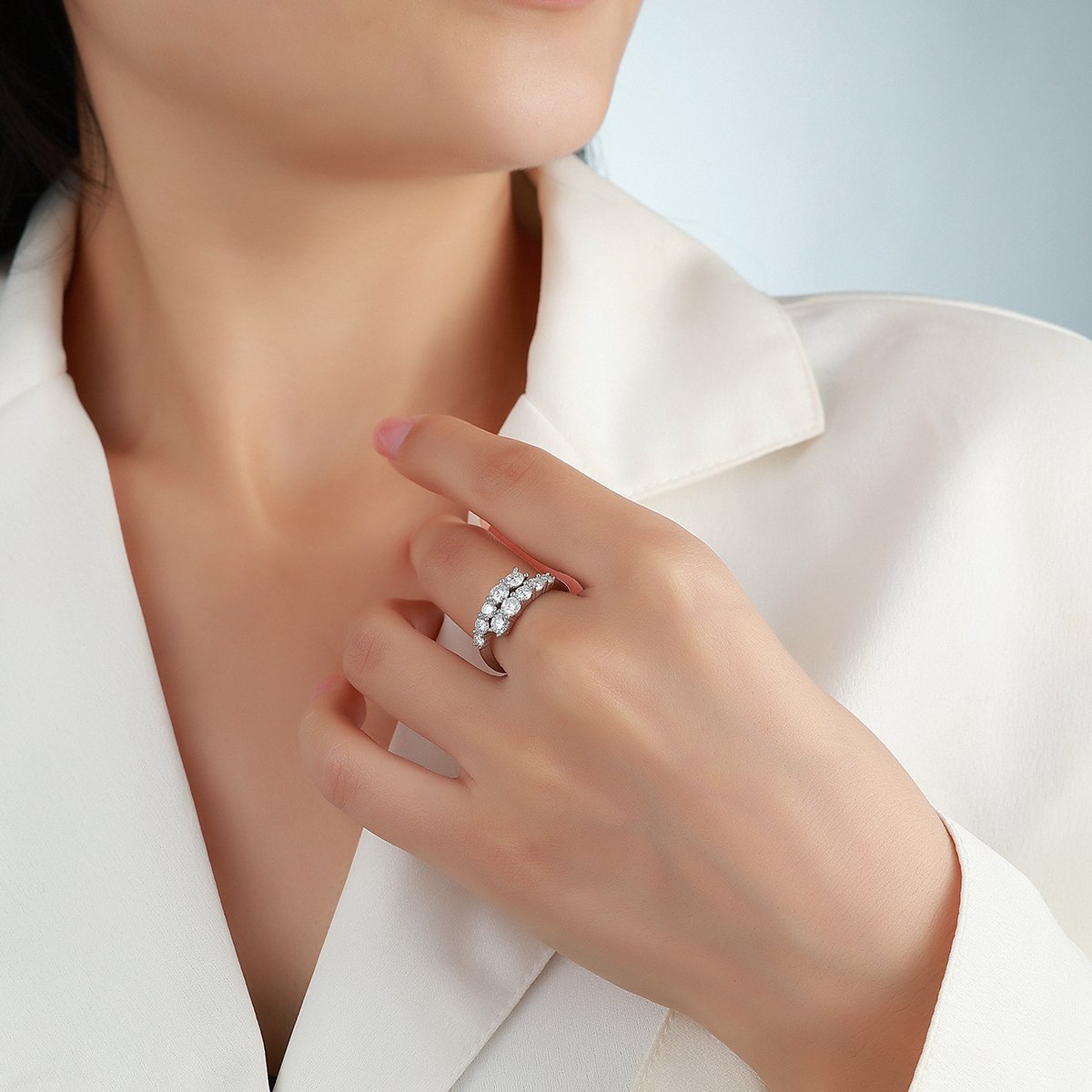 Moissanite Double-Row Bypass Ring – 1.2ct DEW Adjustable - Image 5