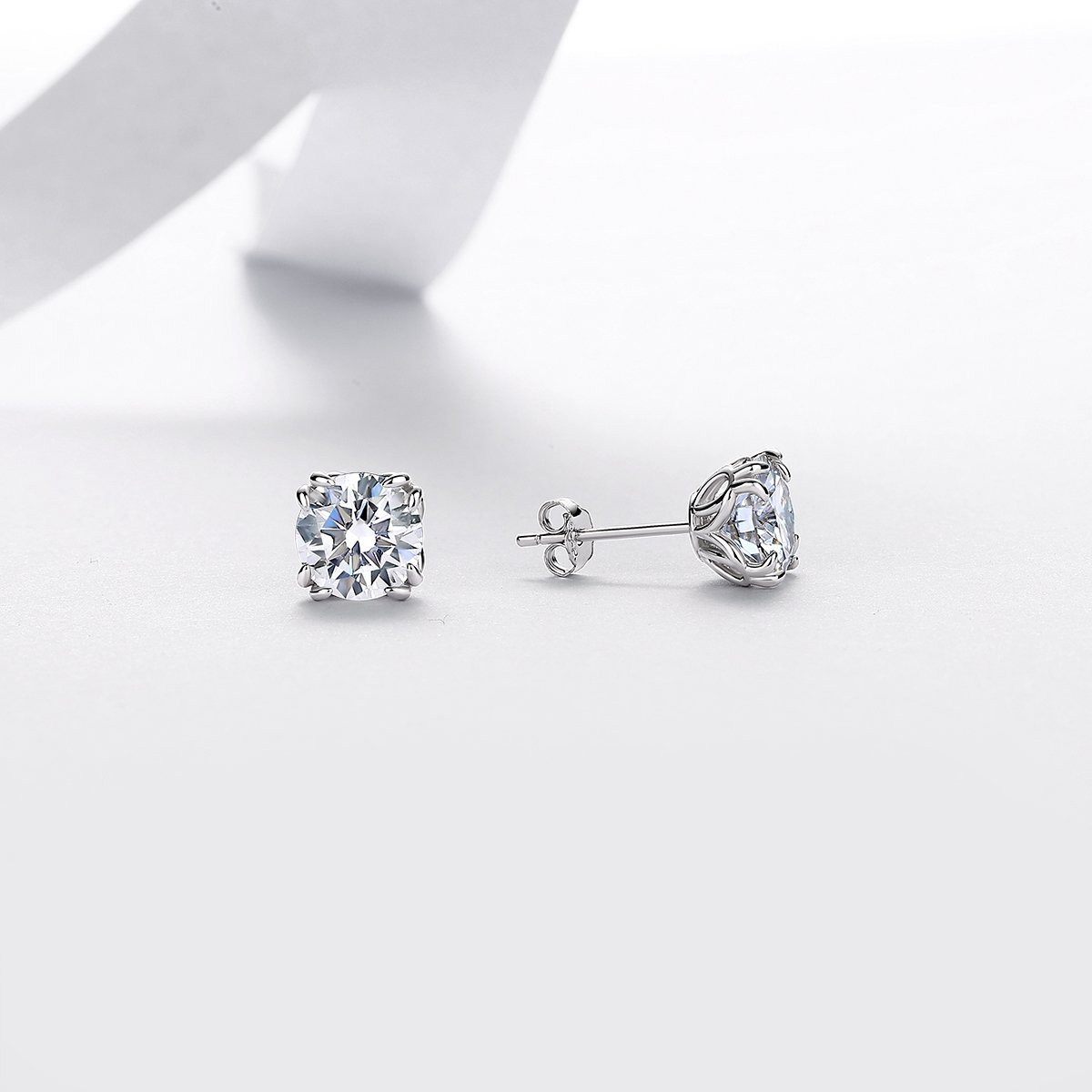 Round Moissanite Double-Prong Studs – 2ct DEW (8mm) Each - Image 2