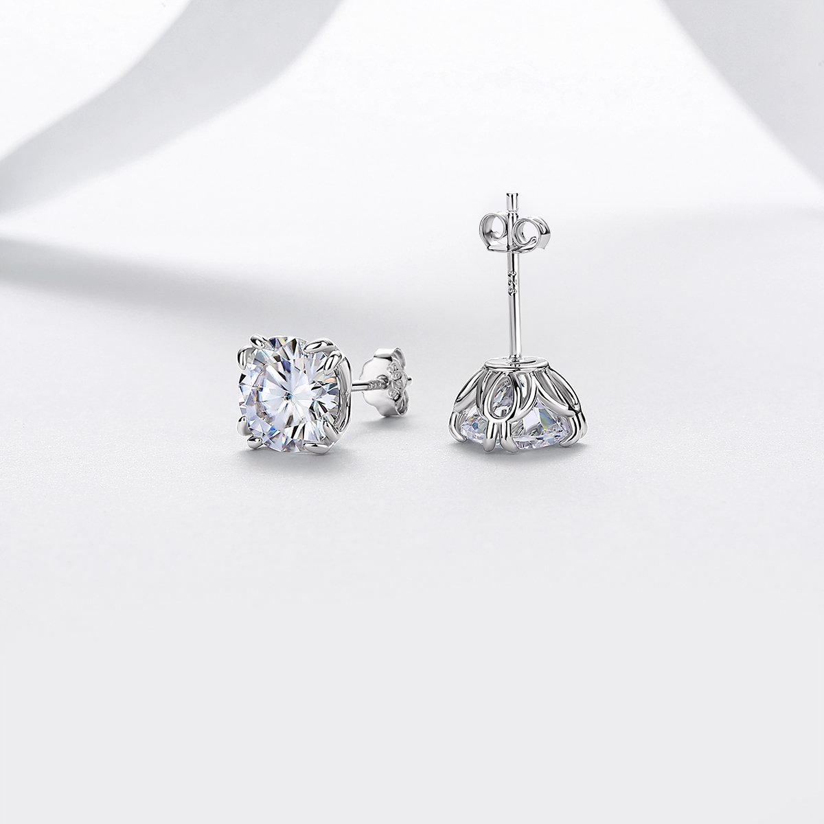 Round Moissanite Double-Prong Studs – 2ct DEW (8mm) Each - Image 3