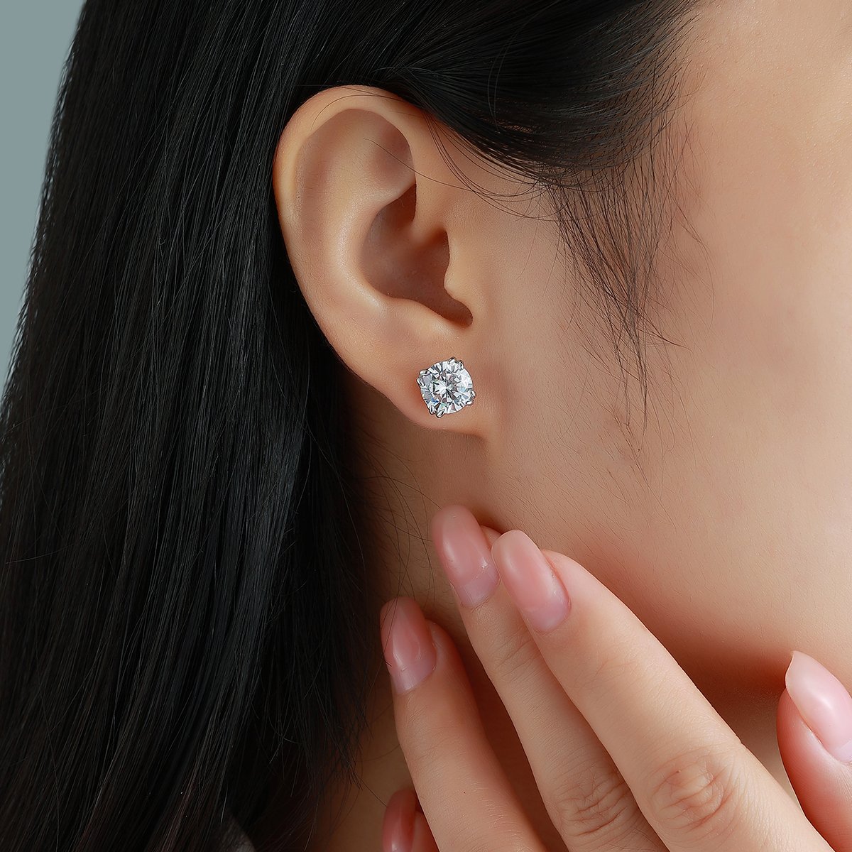 Round Moissanite Double-Prong Studs – 2ct DEW (8mm) Each - Image 6