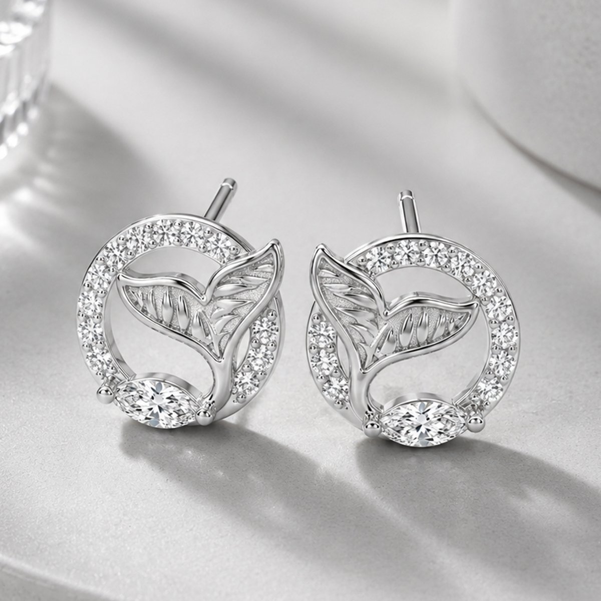 Marquise Moissanite Whale Tail Stud Earrings – 0.18ct DEW Each - Image 2