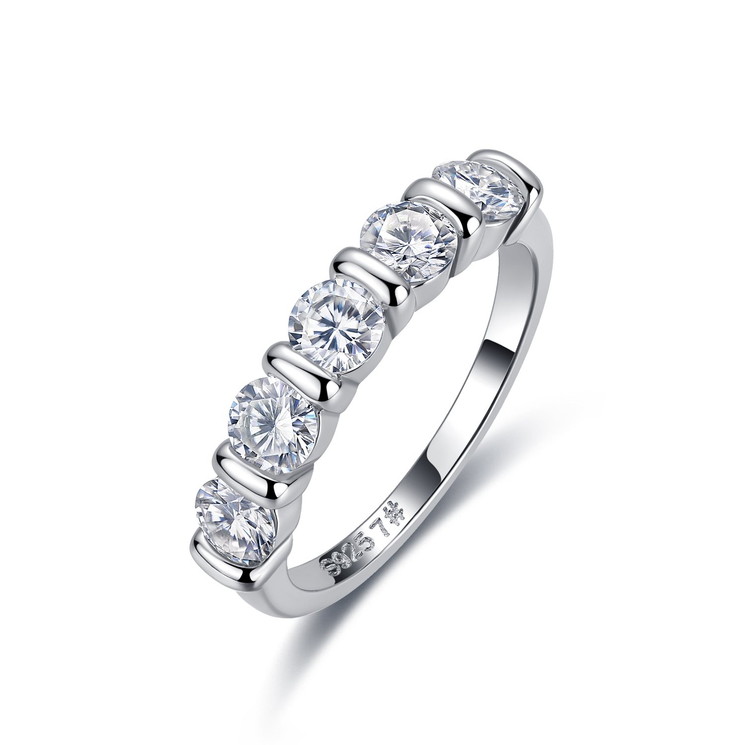 Round Moissanite Five-Stone Bar-Set Band – 1.25ct DEW