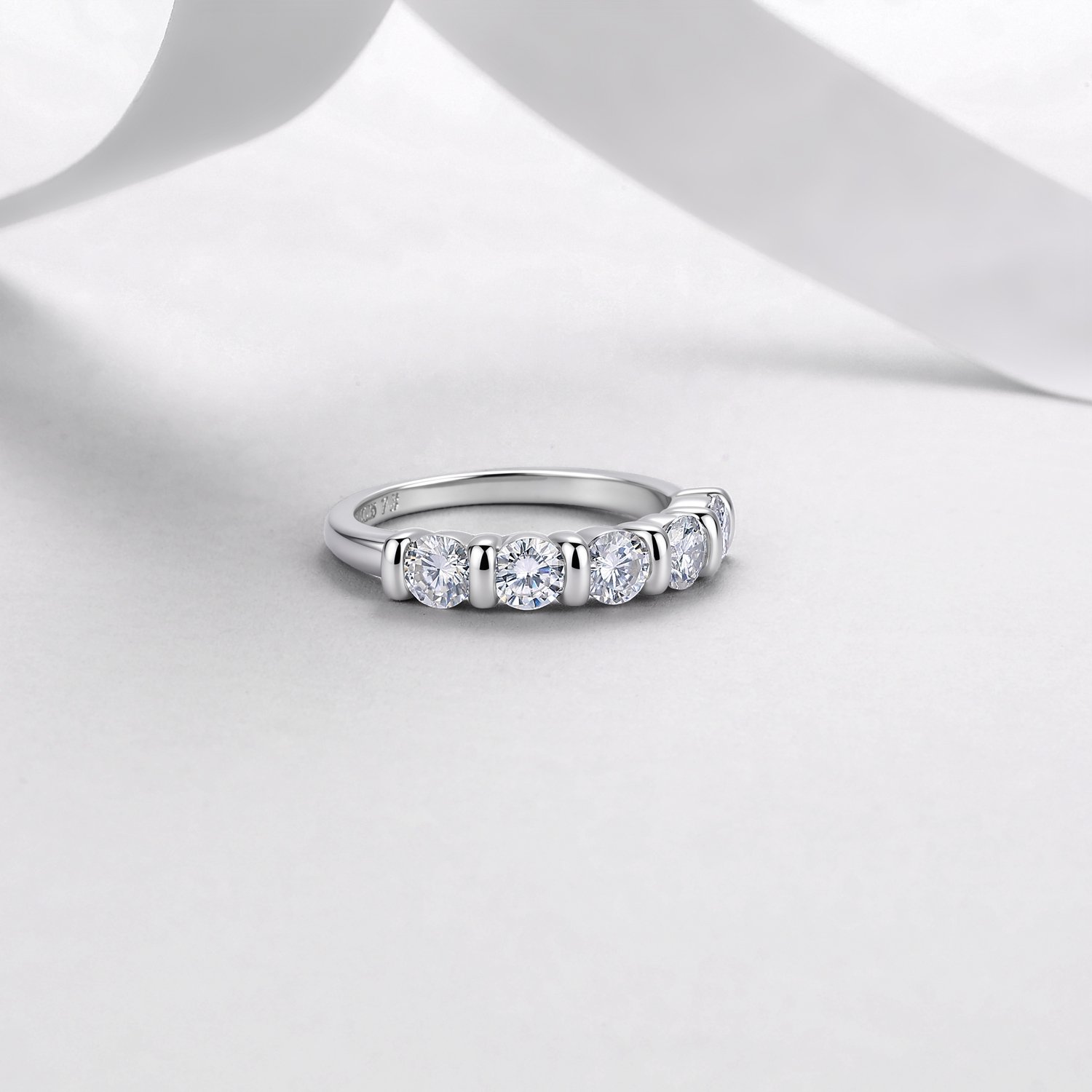 Round Moissanite Five-Stone Bar-Set Band – 1.25ct DEW - alternate view