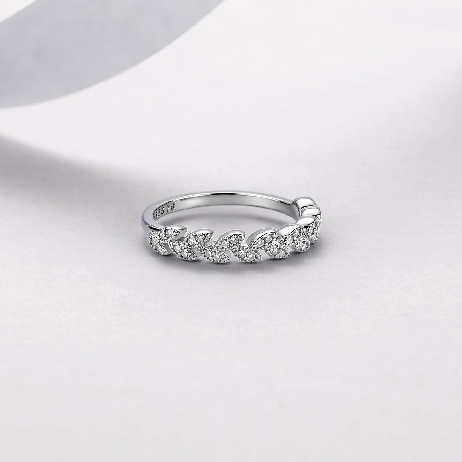 Moissanite Leaf Half Eternity Band – Pavé, 0.16ct DEW - alternate view