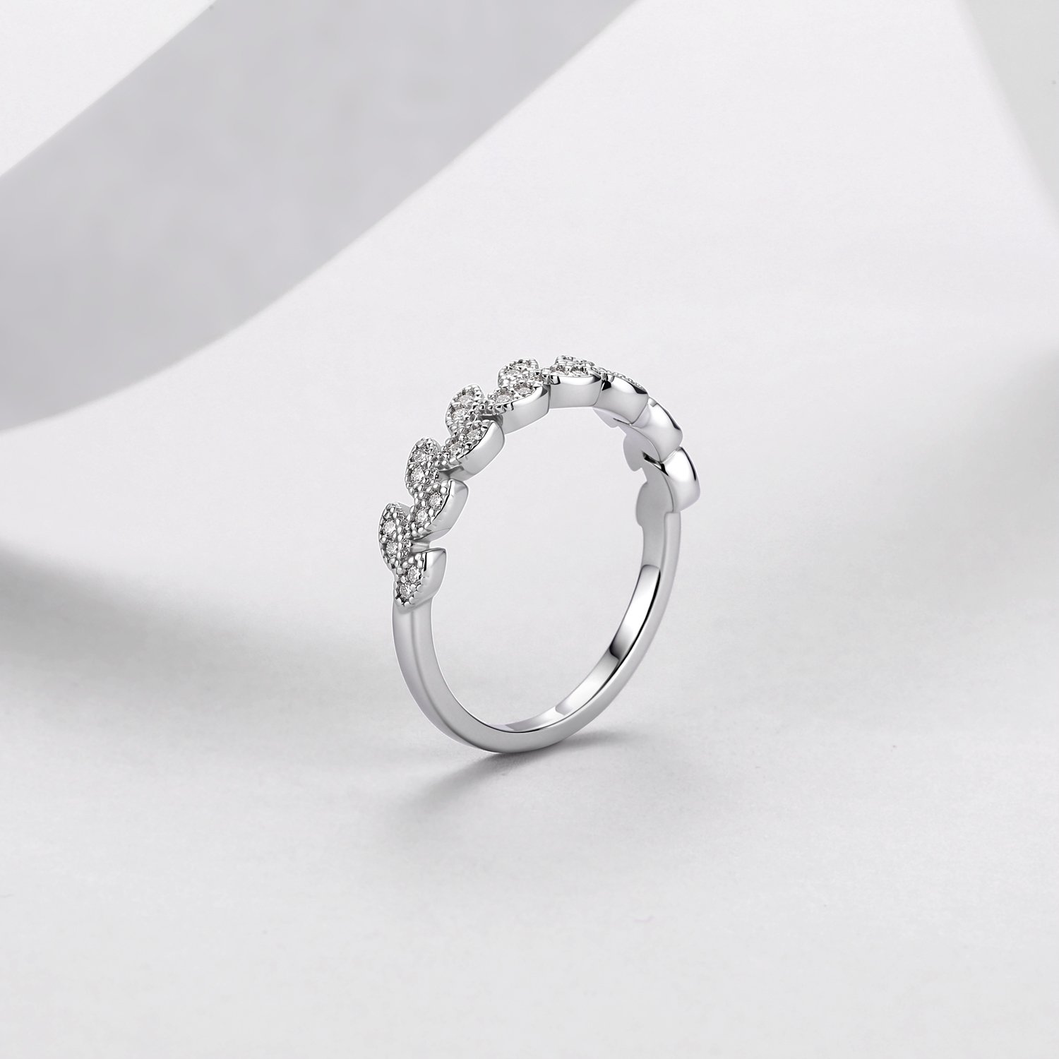 Moissanite Leaf Half Eternity Band – Pavé, 0.16ct DEW - Image 3