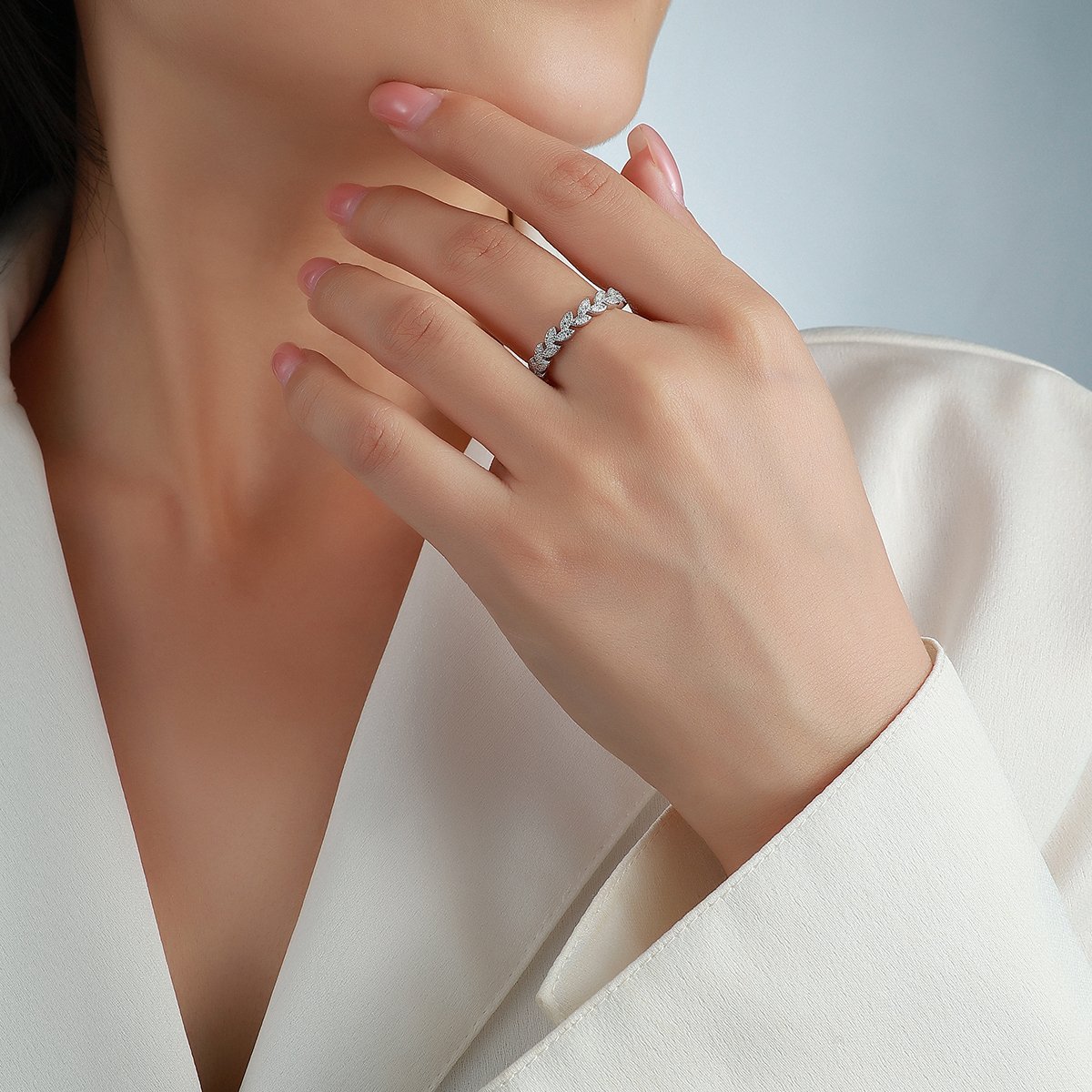 Moissanite Leaf Half Eternity Band – Pavé, 0.16ct DEW - Image 4