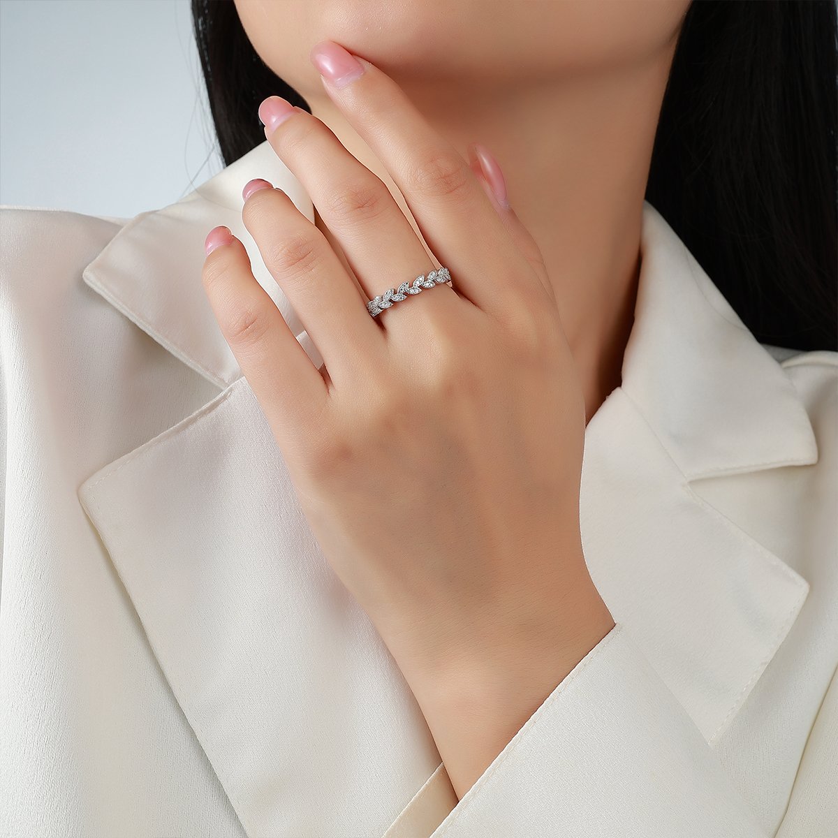Moissanite Leaf Half Eternity Band – Pavé, 0.16ct DEW - Image 5