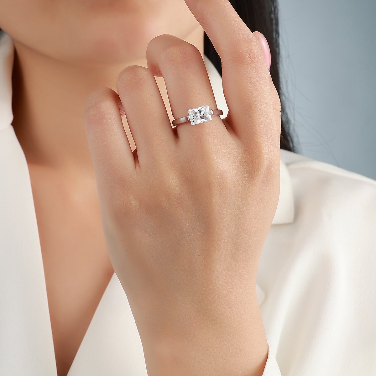 Radiant Moissanite East-West Solitaire Ring – 2ct DEW - Image 4