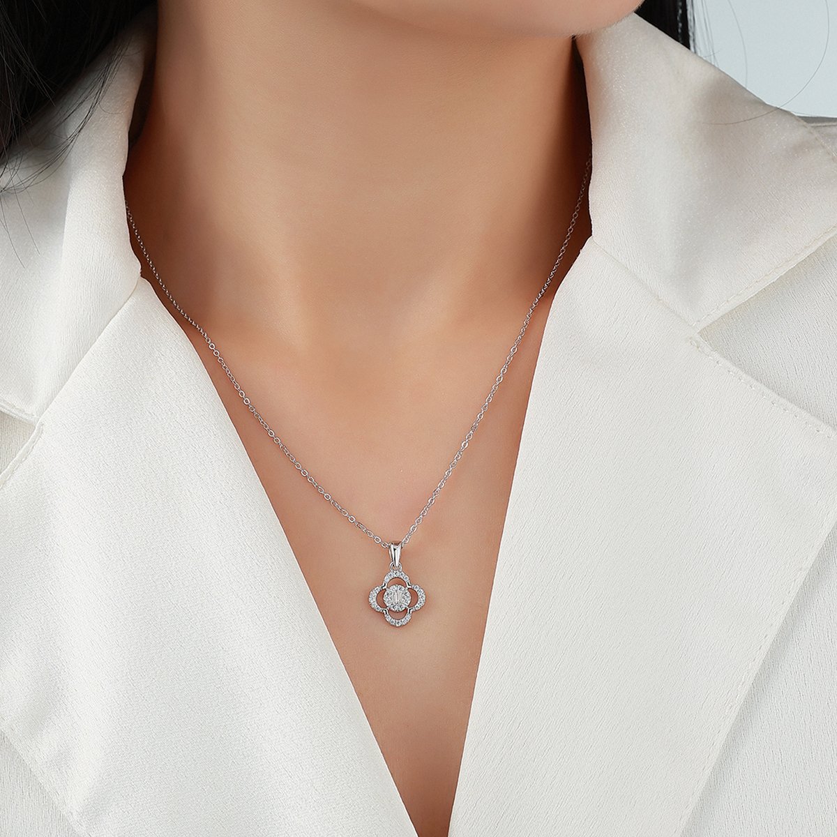 Moissanite Open Clover Pendant Necklace – 0.23ct DEW - Image 5