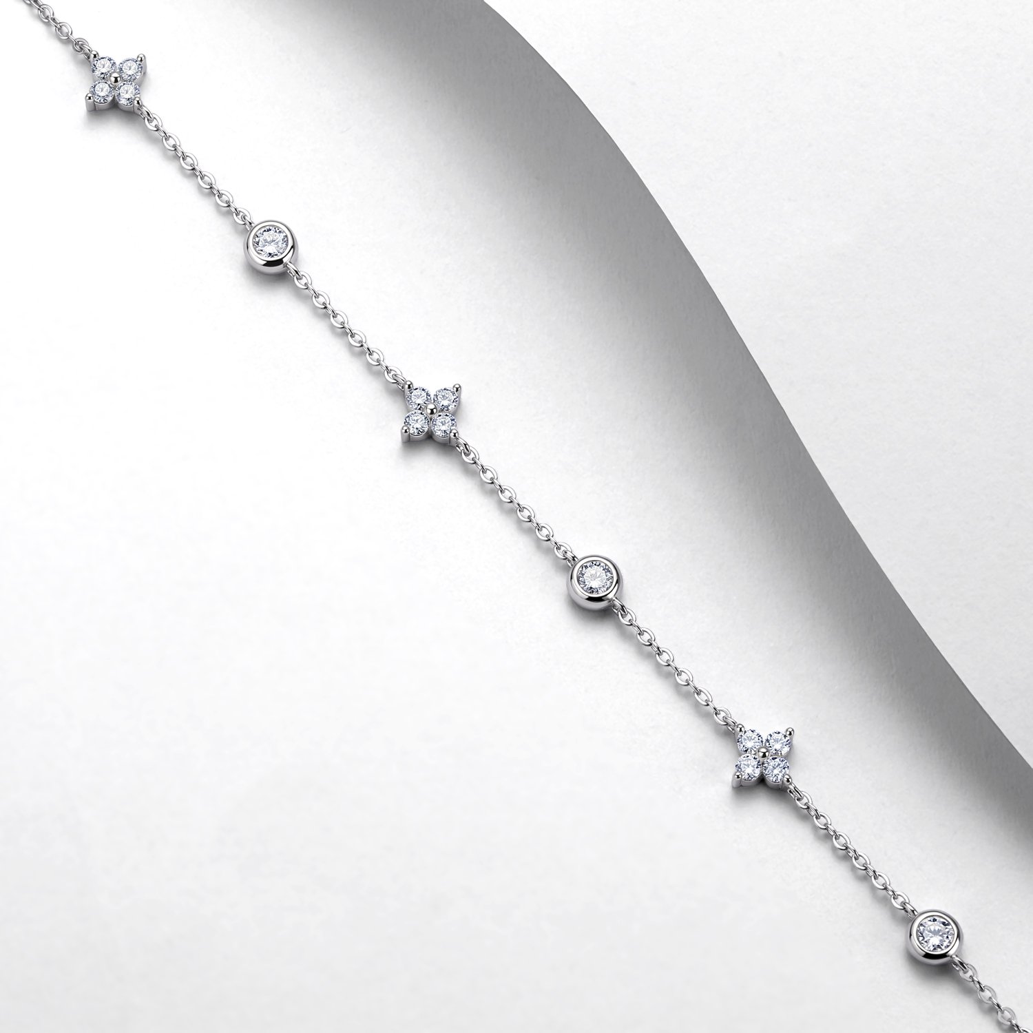 Round Moissanite Clover Station Bracelet – 0.78ct DEW - alternate view