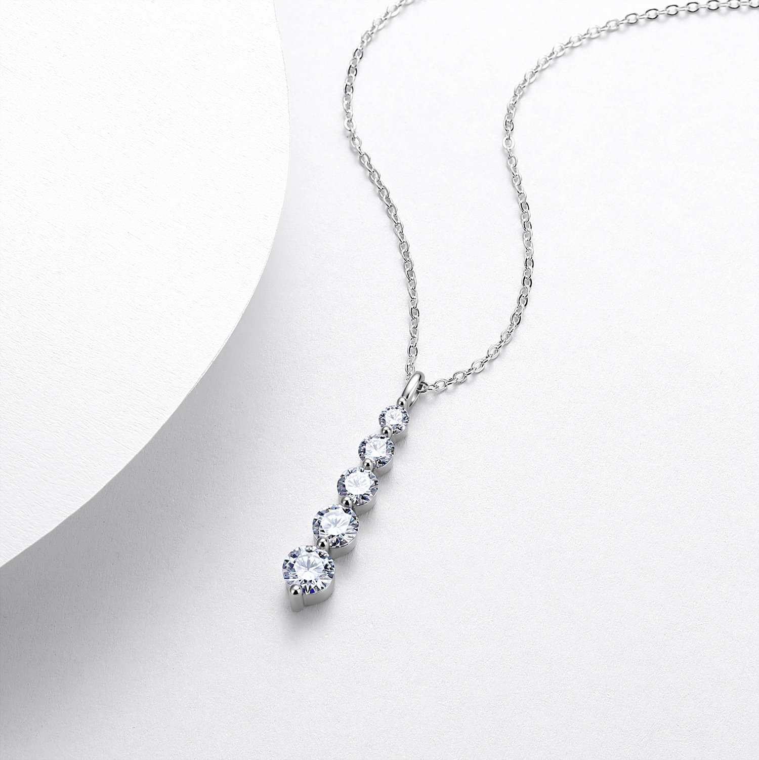 Graduated Moissanite Drop Pendant Necklace – 1.5ct DEW - alternate view