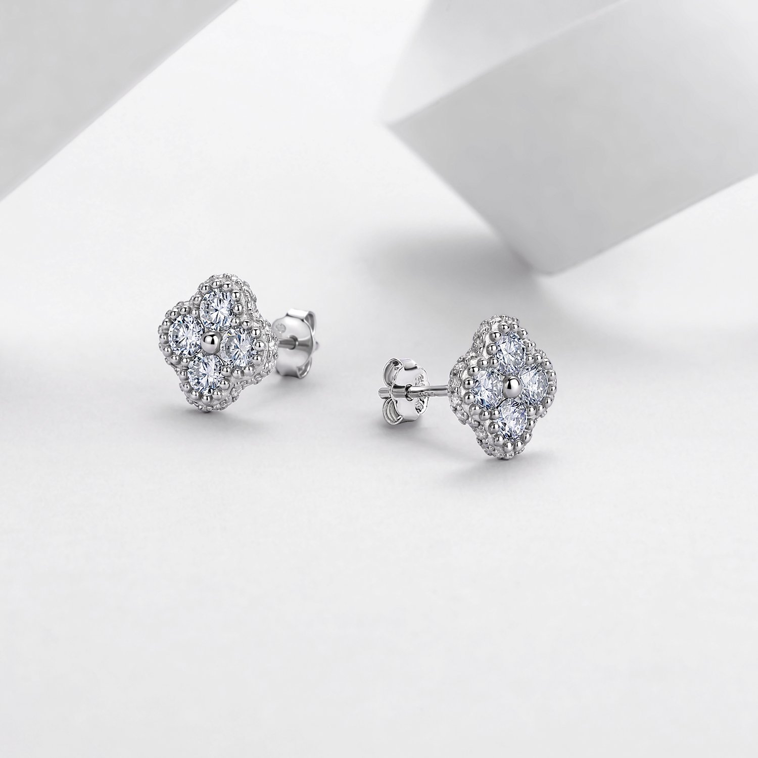 Moissanite Four-Petal Clover Stud Earrings – 0.52ct DEW Each - alternate view