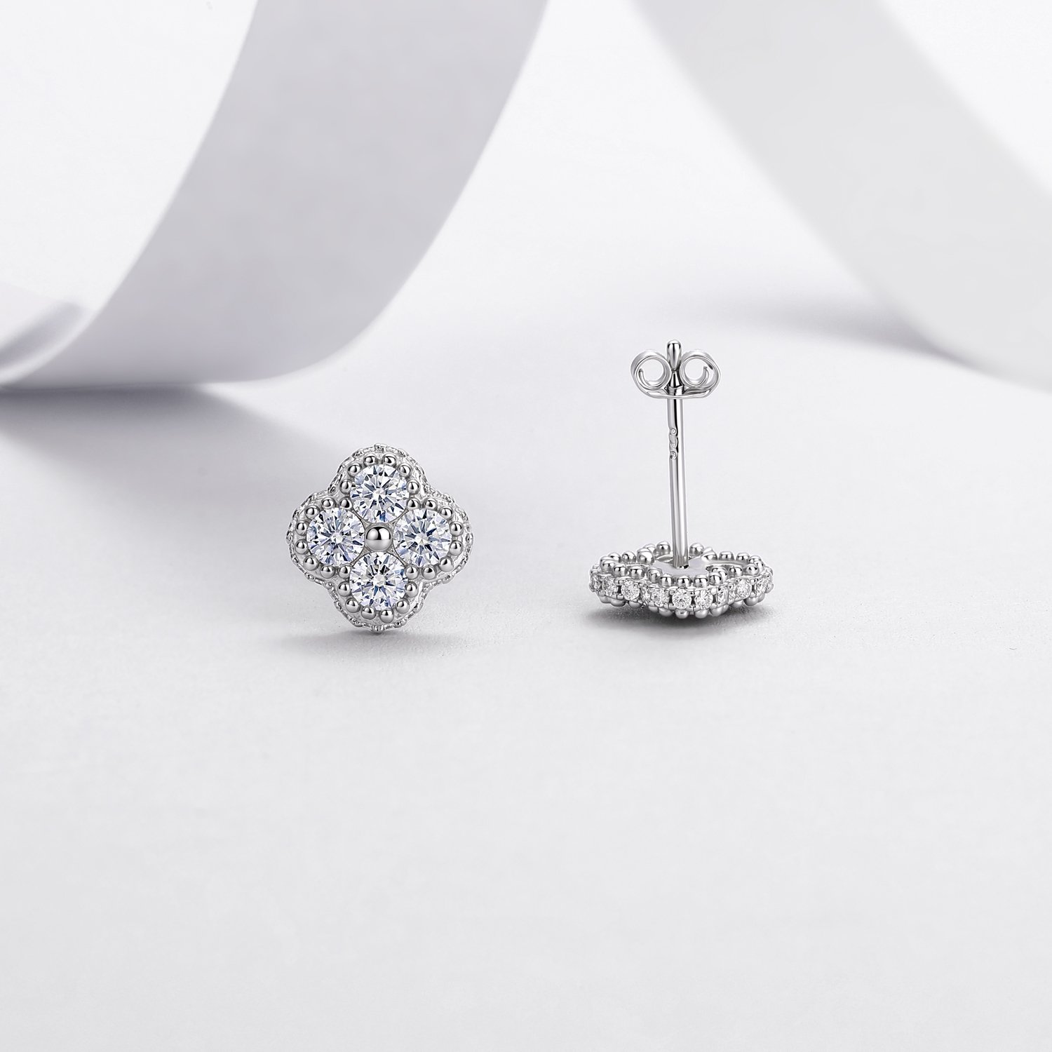 Moissanite Four-Petal Clover Stud Earrings – 0.52ct DEW Each - Image 3