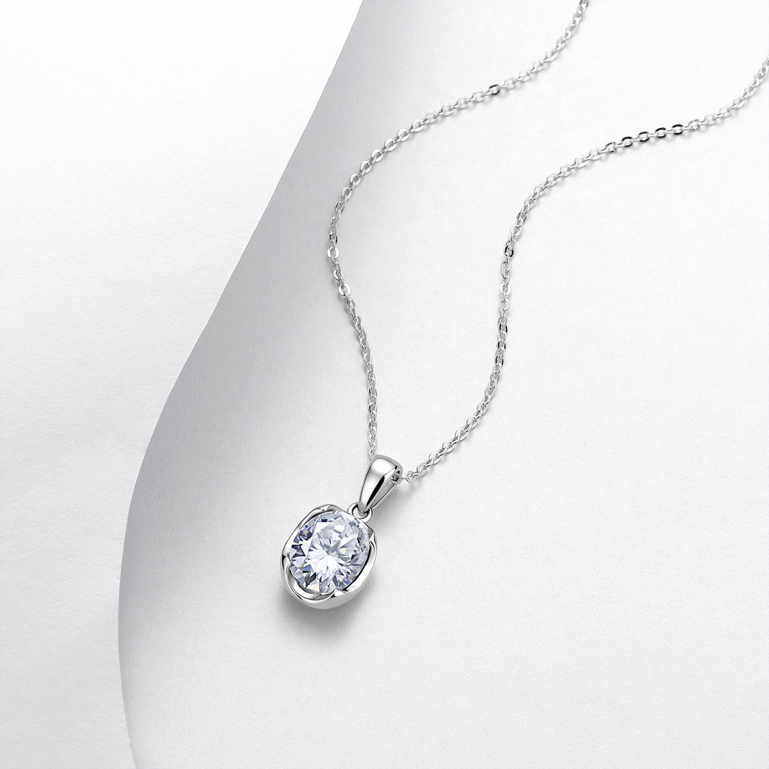 Oval Moissanite Bezel Pendant Necklace – 2ct DEW - alternate view
