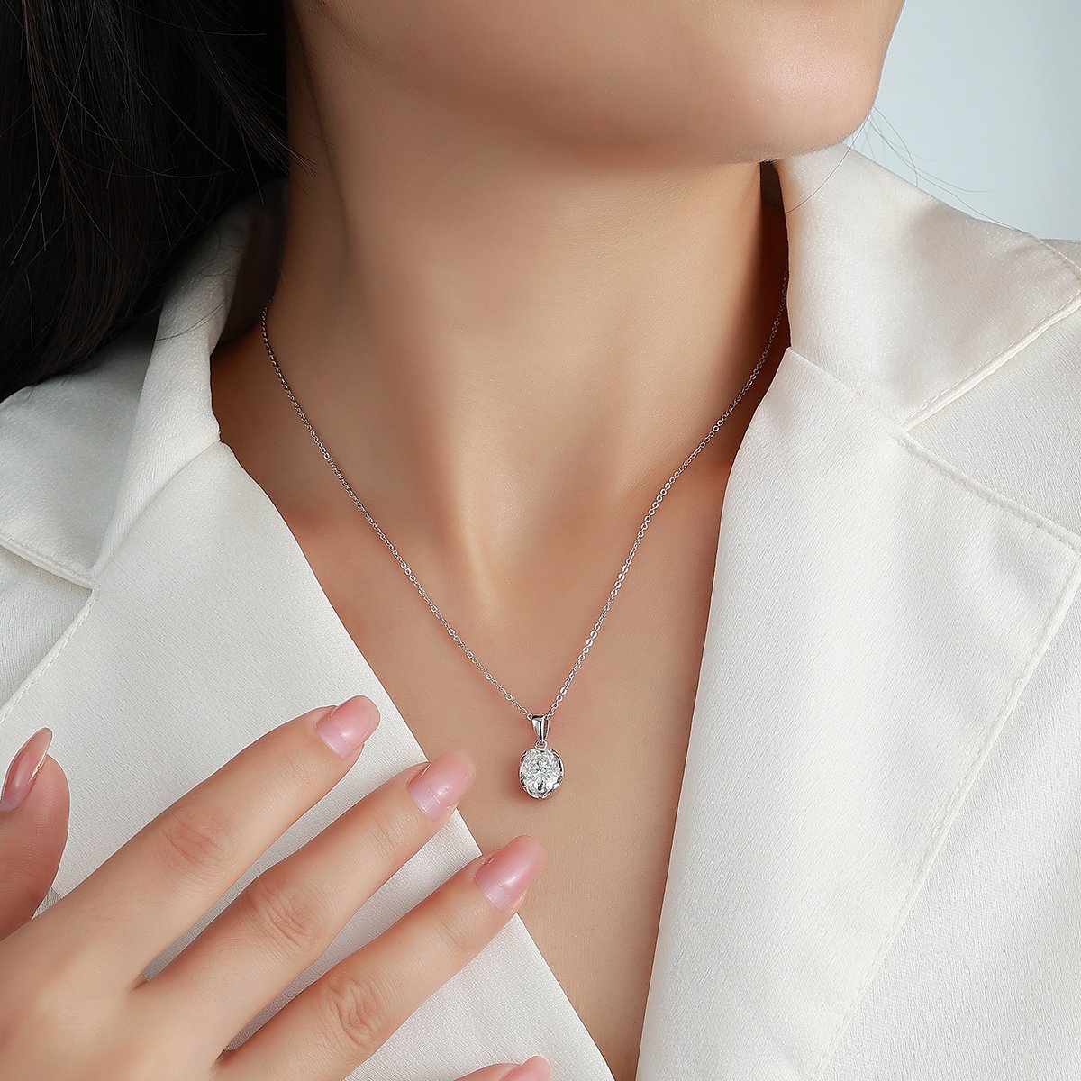 Oval Moissanite Bezel Pendant Necklace – 2ct DEW - Image 4