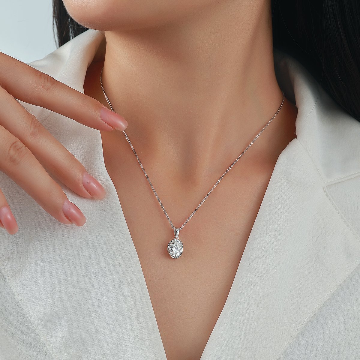Oval Moissanite Bezel Pendant Necklace – 2ct DEW - Image 5