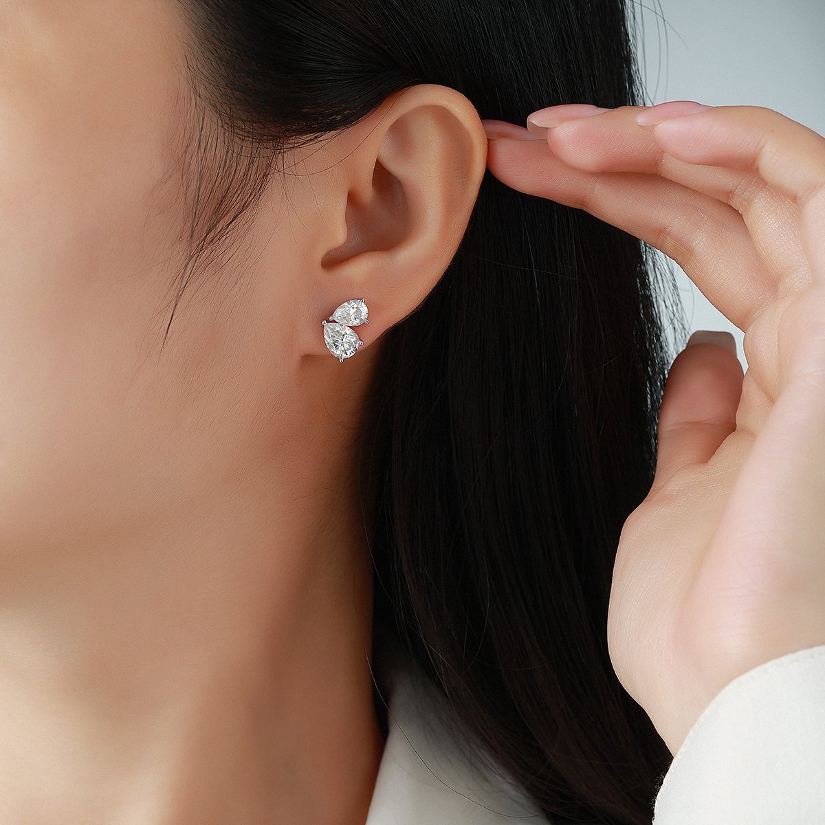 Pear Moissanite Cluster Stud Earrings – 2.05ct DEW Each - Image 5