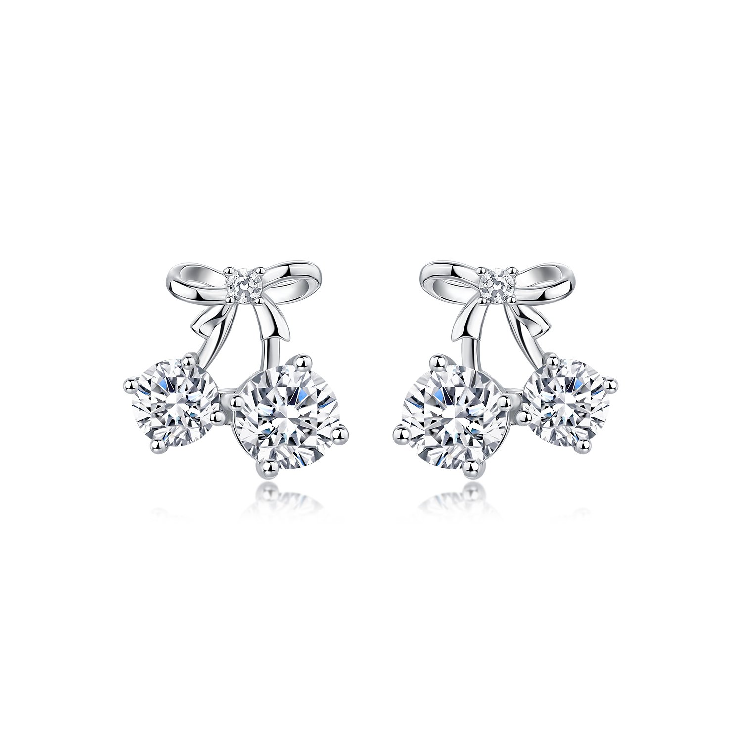 Round Moissanite Cherry Bow Stud Earrings – 1.3ct DEW Each