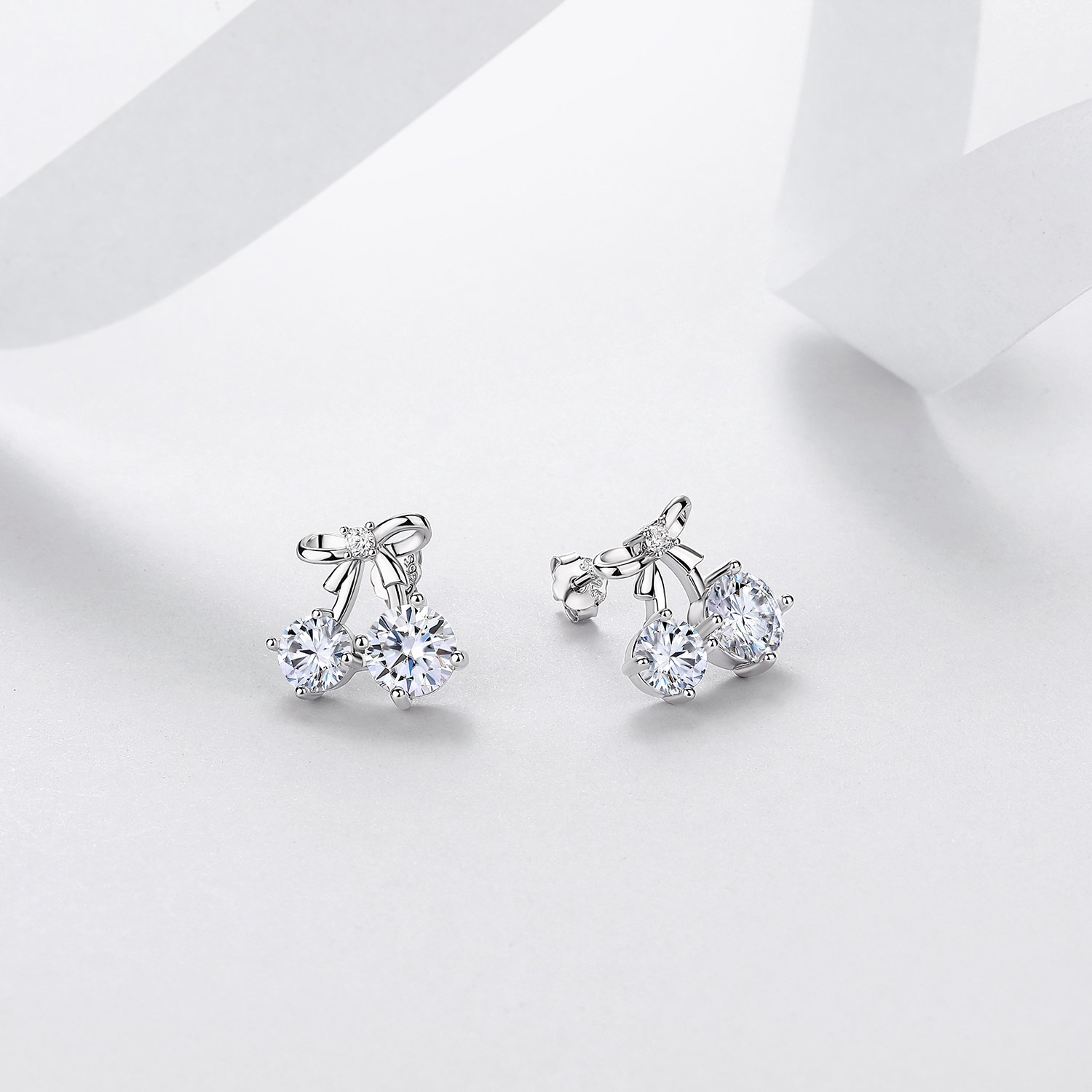 Round Moissanite Cherry Bow Stud Earrings – 1.3ct DEW Each - Image 2