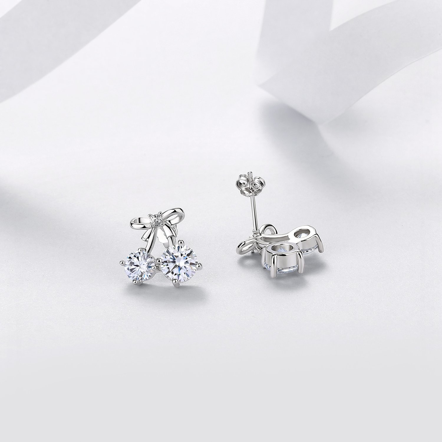 Round Moissanite Cherry Bow Stud Earrings – 1.3ct DEW Each - Image 3