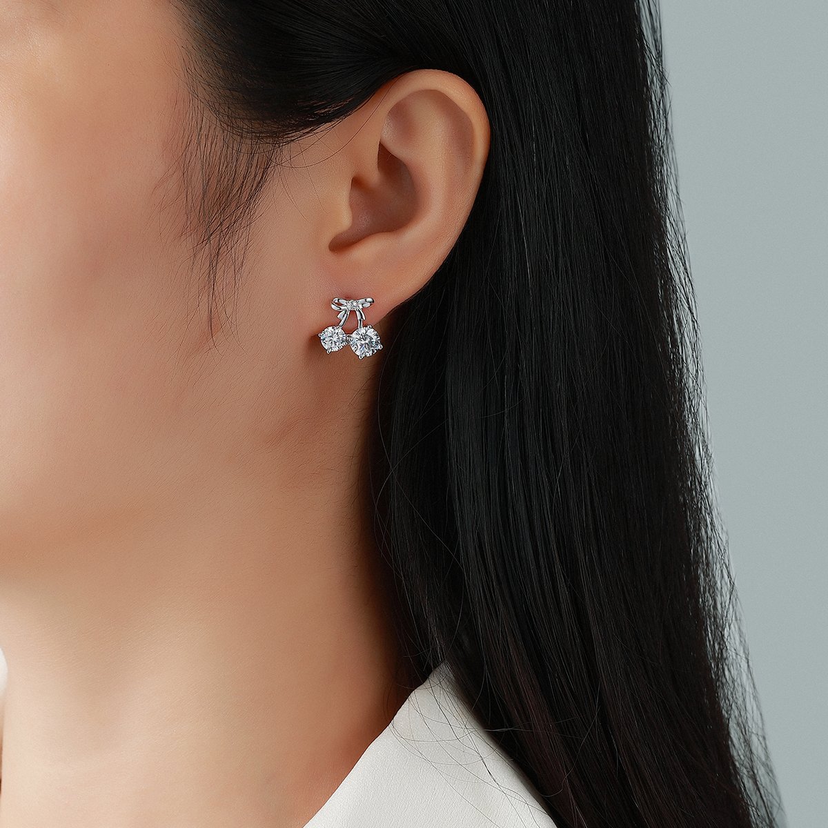 Round Moissanite Cherry Bow Stud Earrings – 1.3ct DEW Each - Image 4